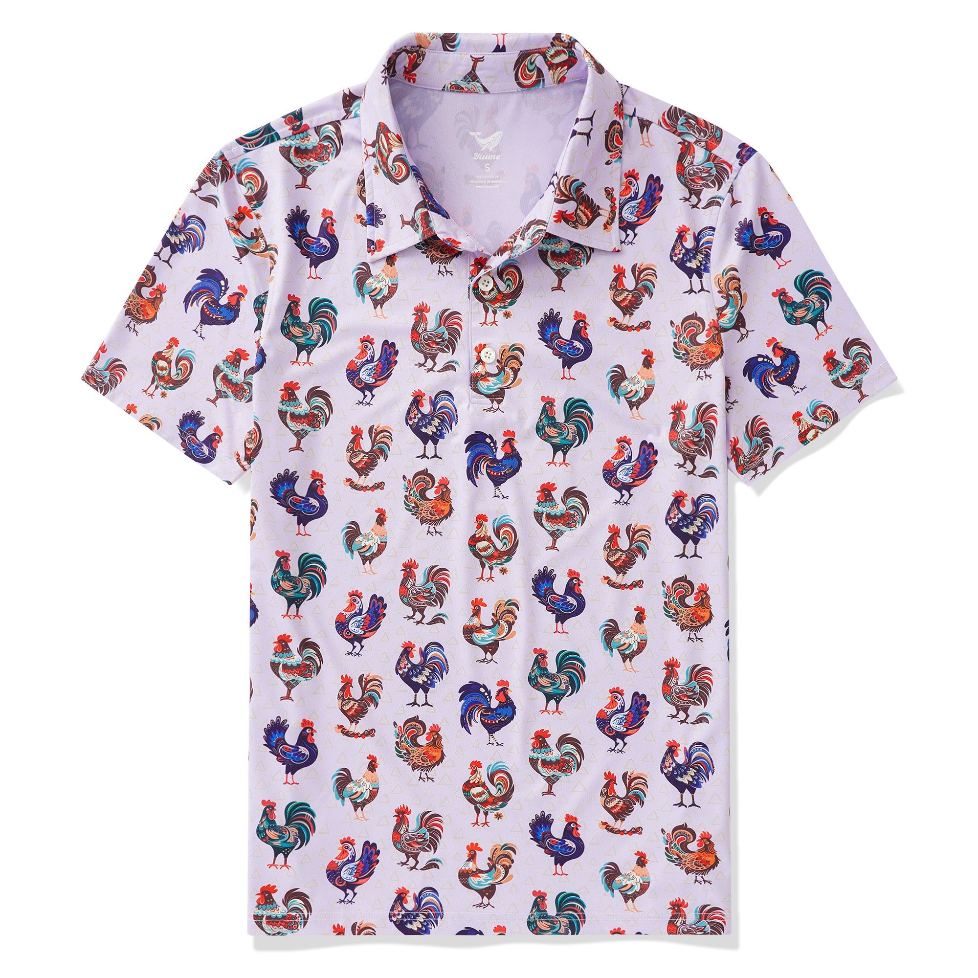 Men's Hawaiian Polo Shirt Short Sleeve 83% Recycled polyester 17% Spandex Yellow Aloha Rooster & Hibiscus