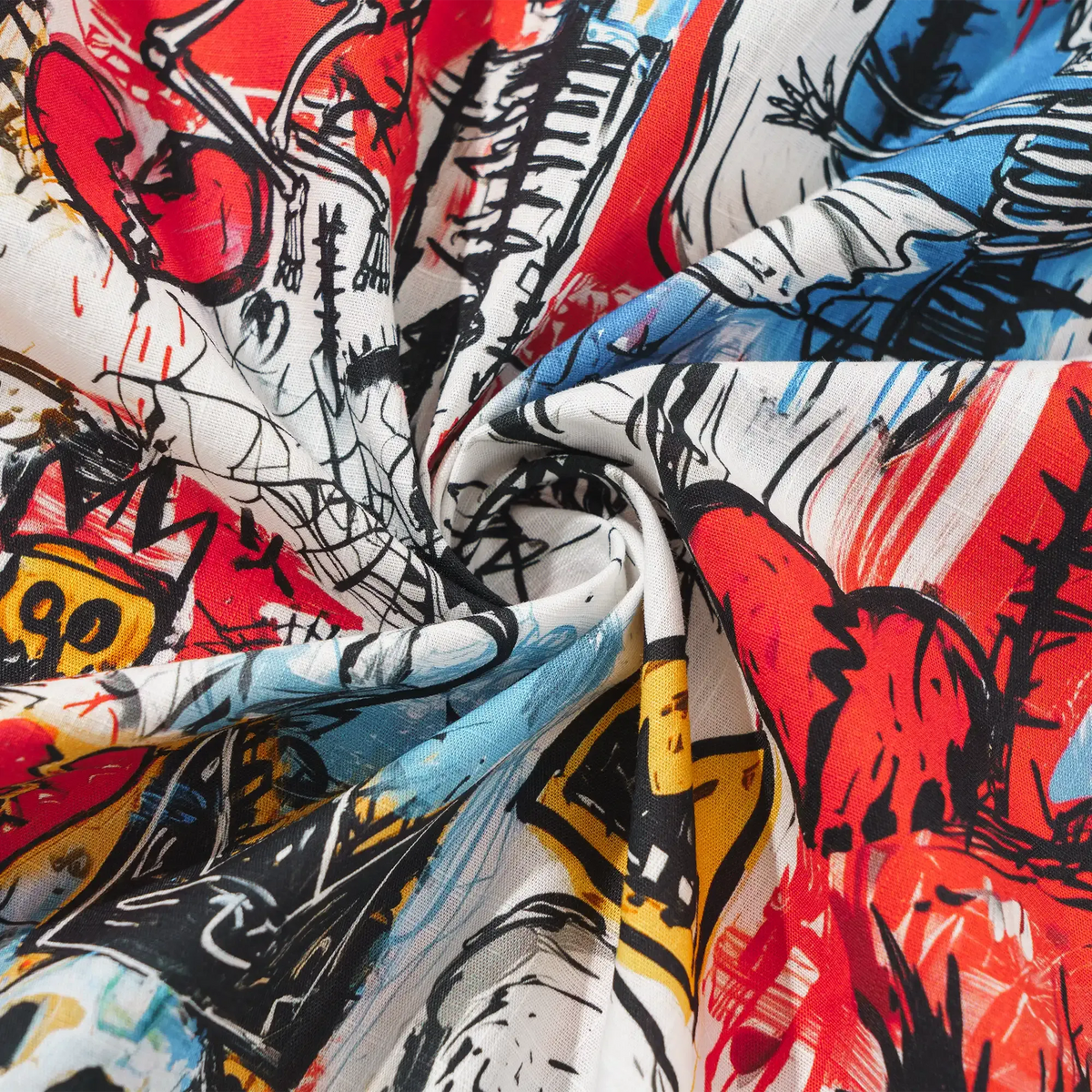 Yiume White Skull Graffiti Hawaiian Shirt, Short Sleeve