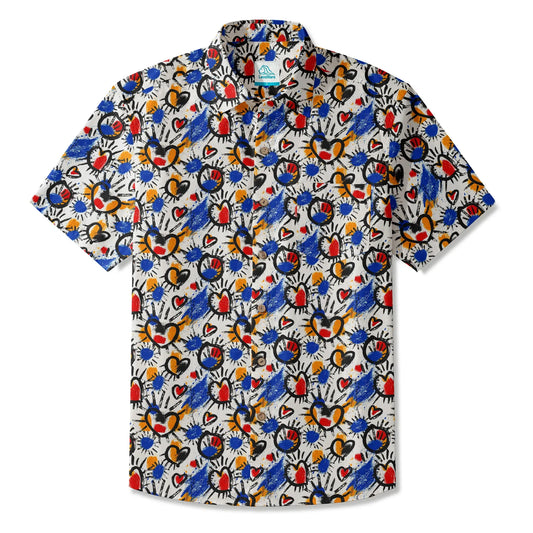 LeosWare Men's Hawaiian Shirt with heart pattern, short sleeve