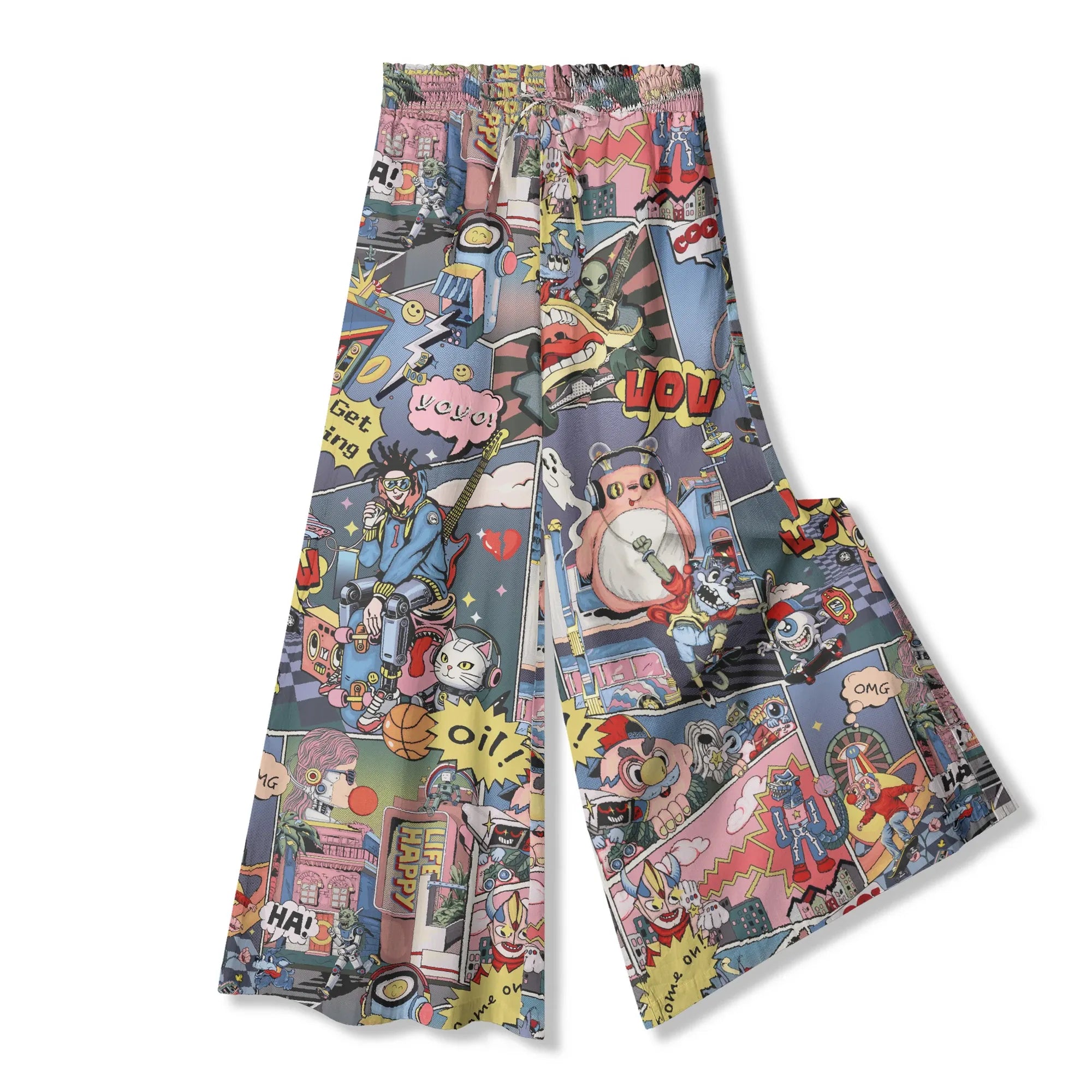 Alien Women's Floral Palazzo Pants, detail, blue, retro-futurism