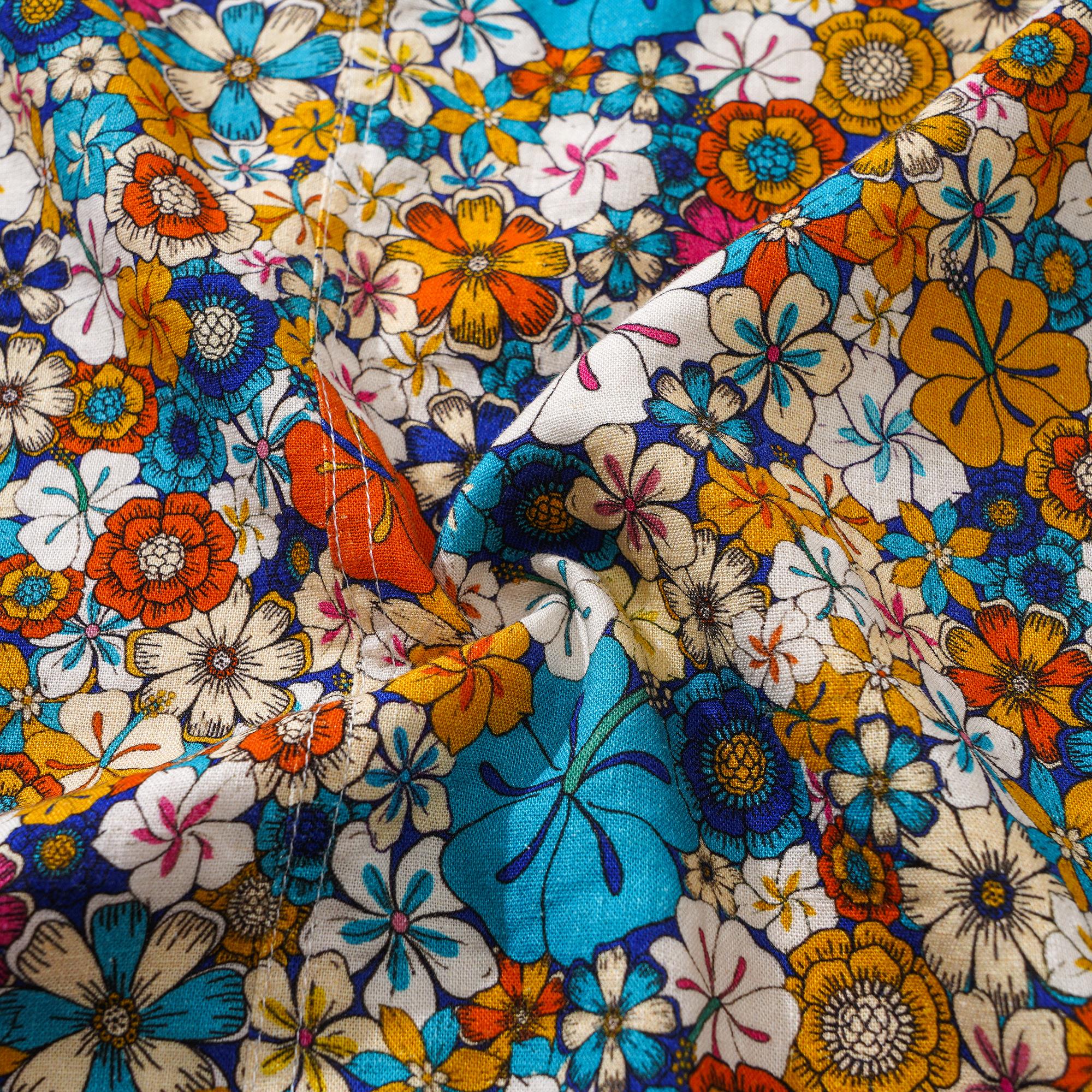 Women's Hawaiian Dress Sleeveless V-neck 55% Linen 45% Rayon Orange Aloha Hibiscus Blossom