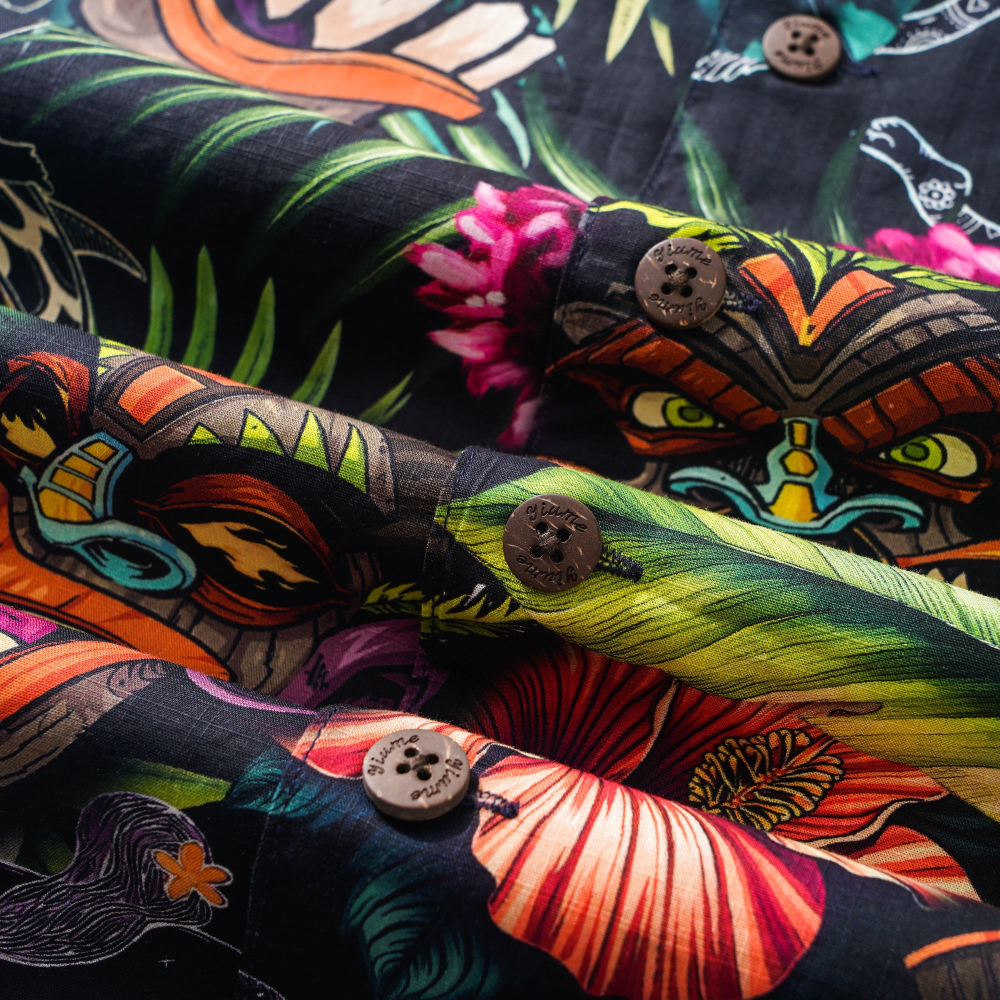 Tiki Hawaiian Shirt 100% Cotton Men's Short Sleeve Camp Collar Aloha Shirt Tiki And Hula Girl