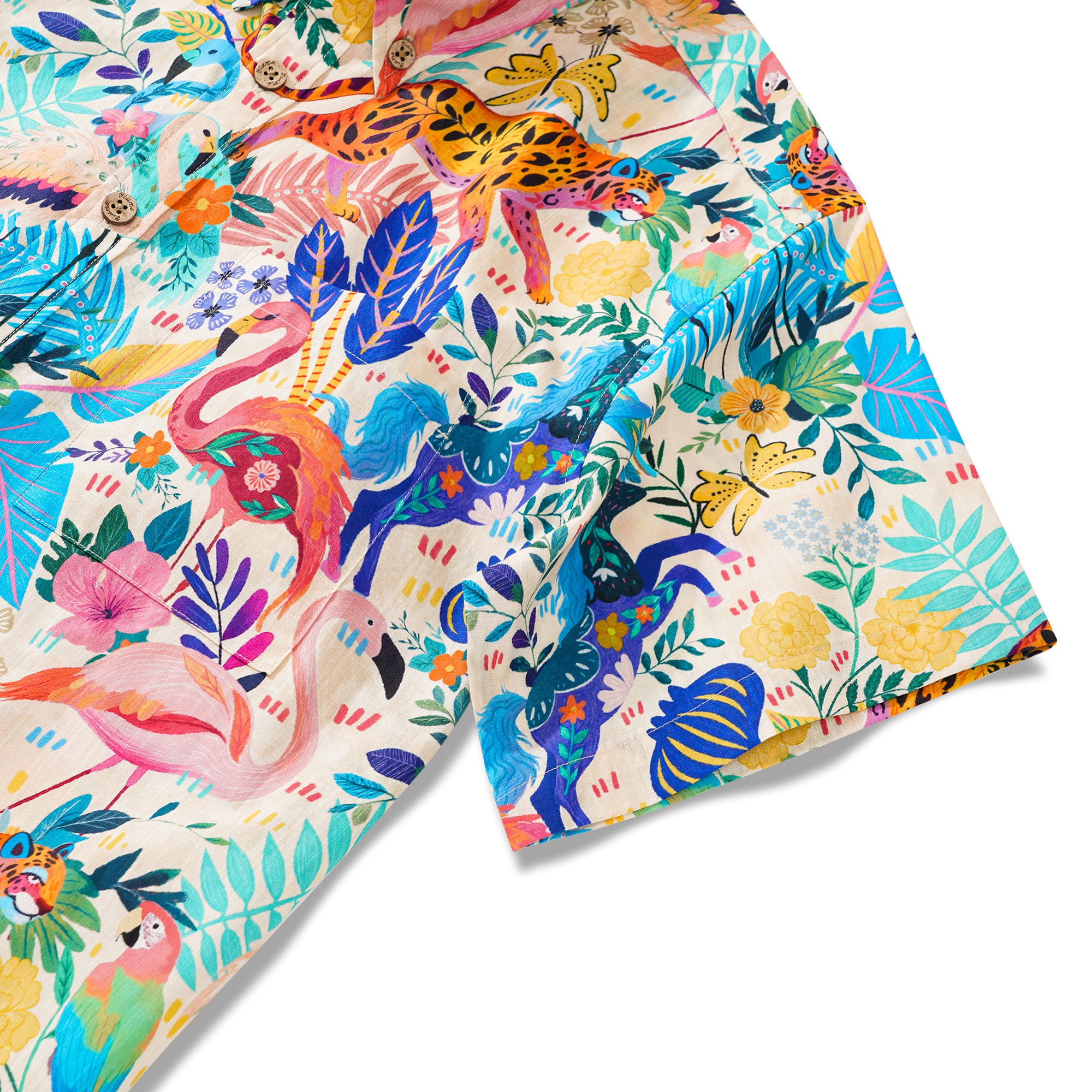 Chemise hawaïenne colorée masculine bouton à manches courtes 100% coton Aloha jungle fantaisie