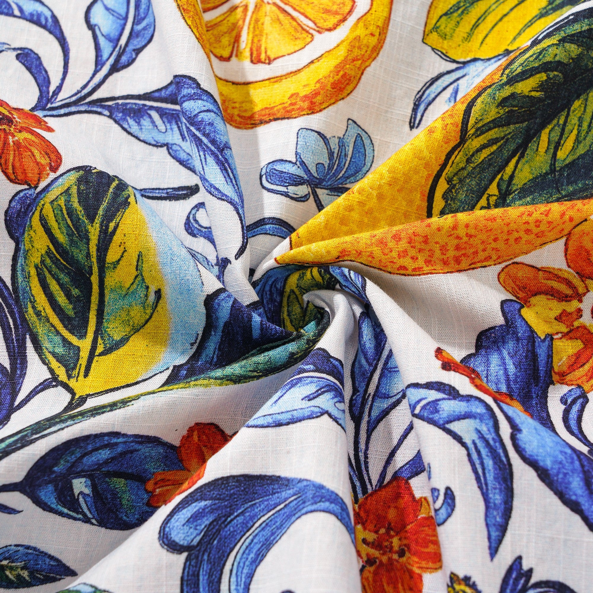 Women's Hawaiian Shirt Blue Aloha Lemon Sicily Cotton Camp Collar Short Sleeve