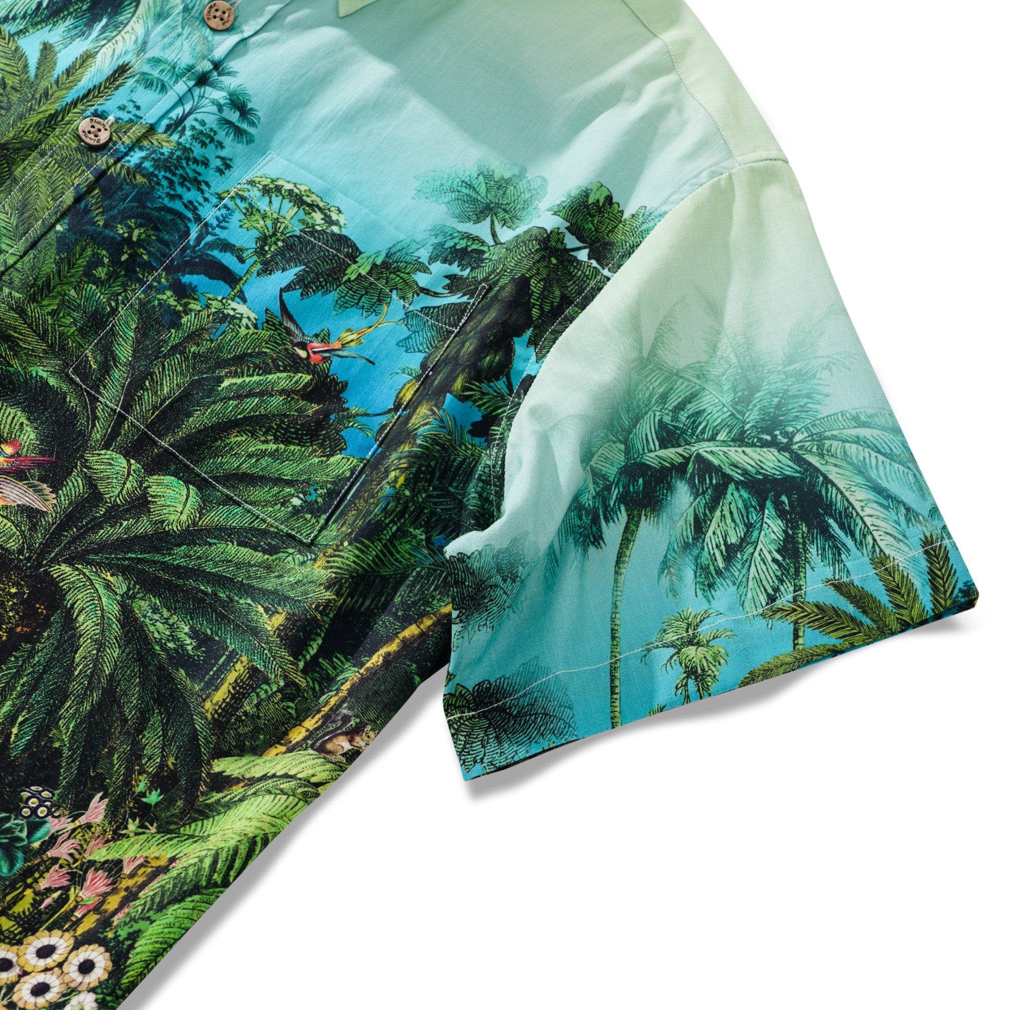 Chemise hawaïenne masculine à manches courtes à manches courtes 100% coton vert jungle de jungle