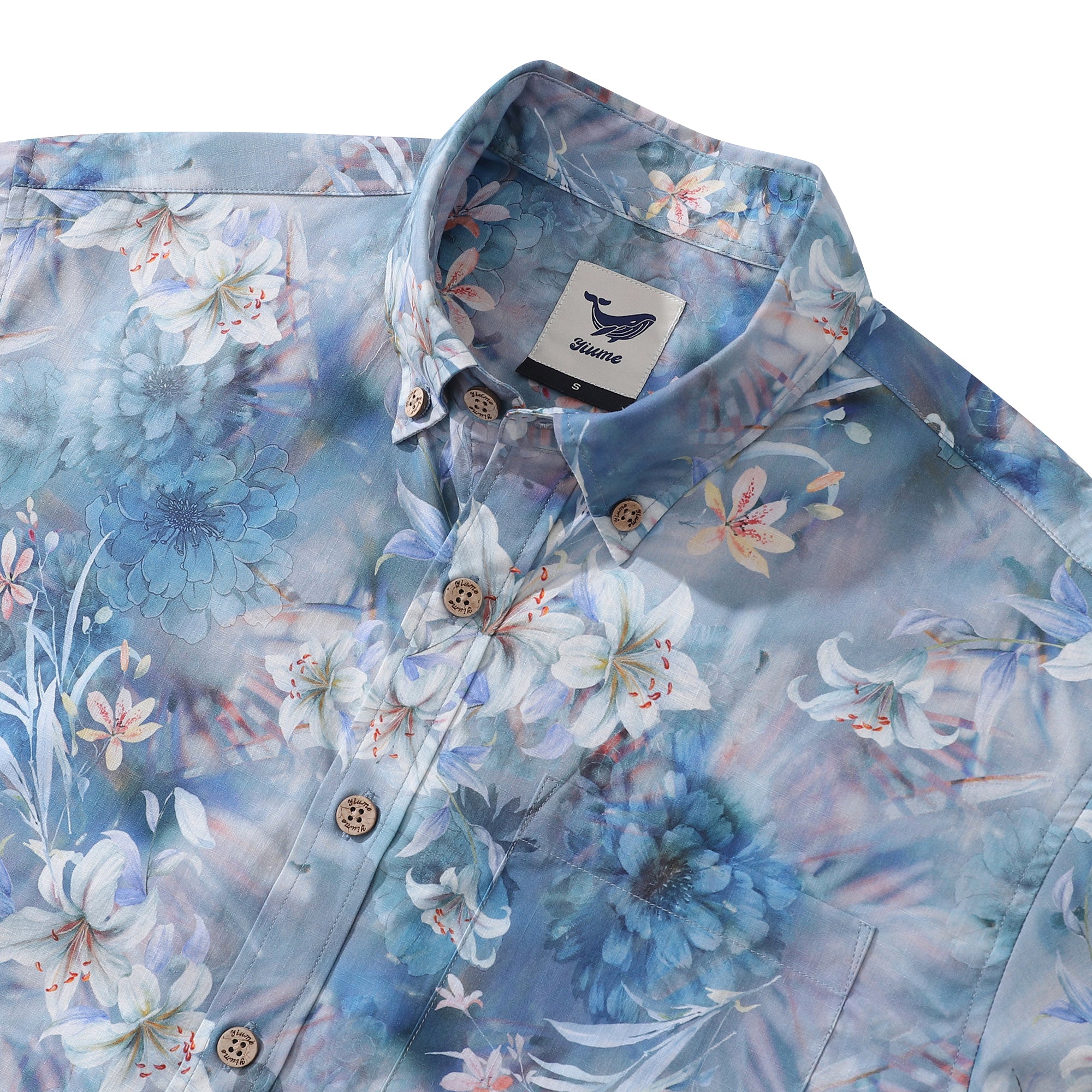 1950er Jahre Hawaiian Hemd für Männer Blumen-Button-Down-Hemd Kurzarm 100% Baumwollhemd Blumenflüschter im Nebel