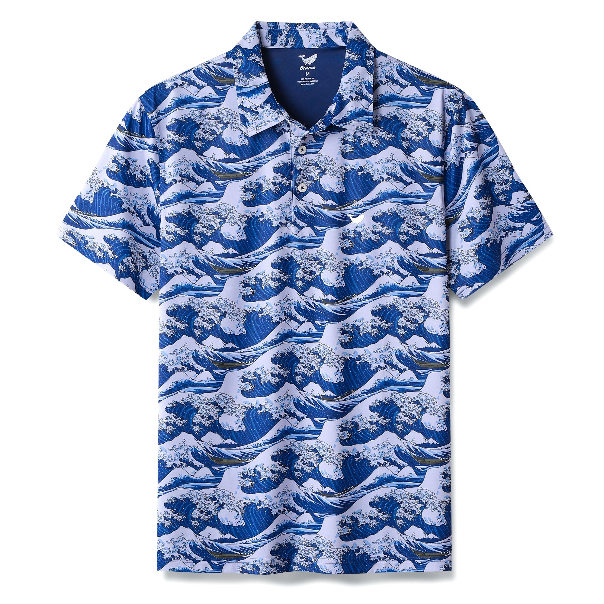Men's Hawaiian Polo Shirt Ocean Waves Japanese Ukiyo-e Short Sleeve Golf Shirt Japanese Ukiyo-e Polo