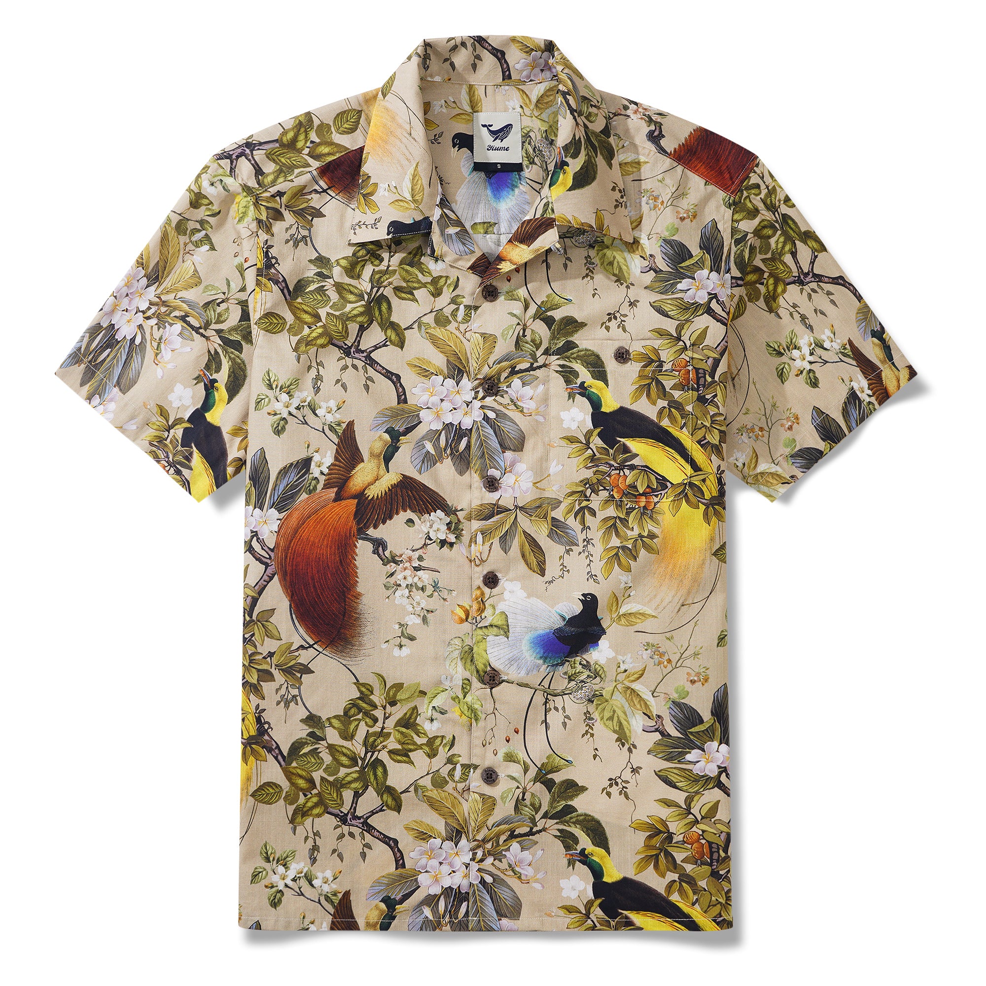 Men's Hawaiian Shirt Short Sleeve Camp Collar 100% Cotton Beige Aloha Shirt