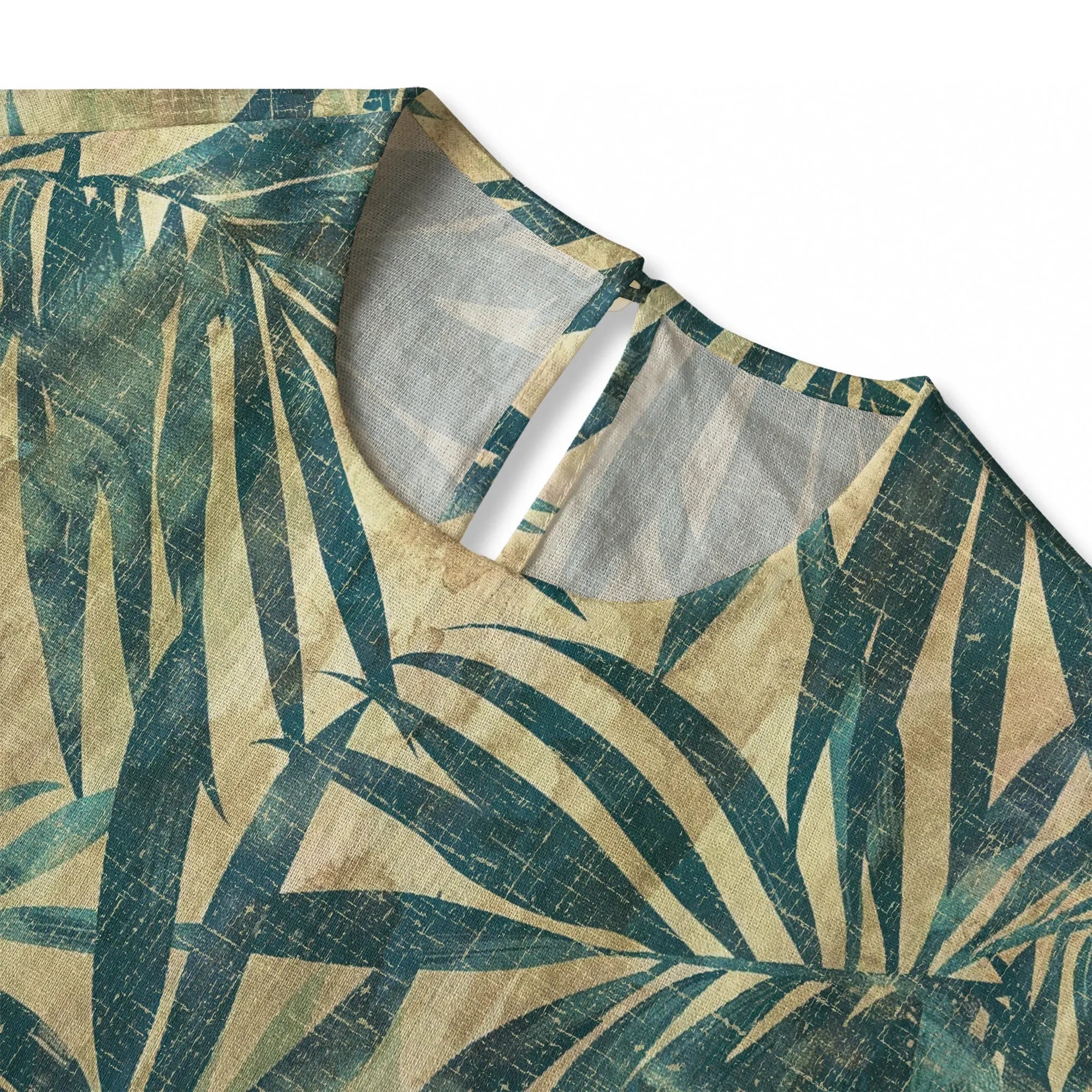 Back view of Green Aloha Vintage Palm Women's Blouse, button-back