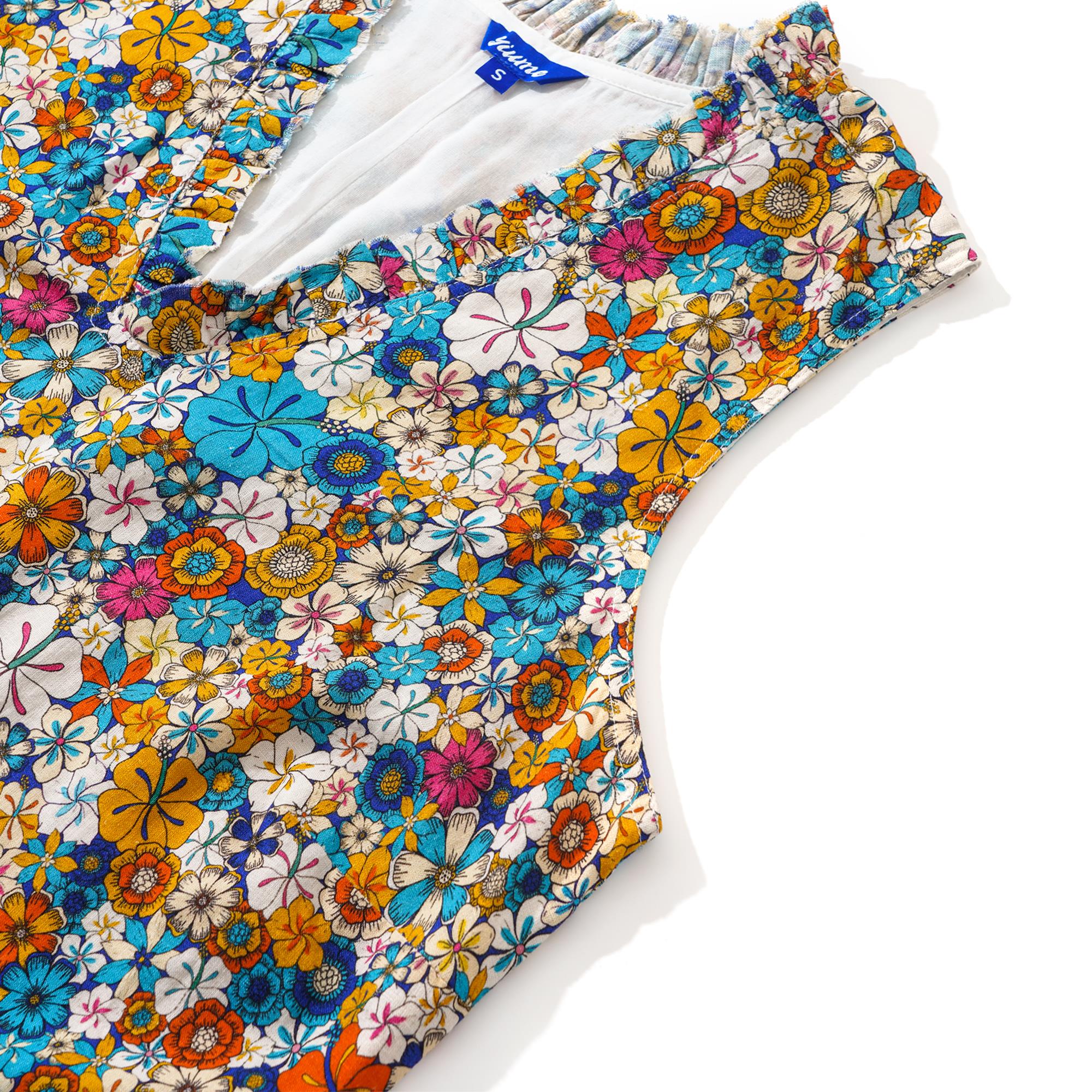 Women's Hawaiian Dress Sleeveless V-neck 55% Linen 45% Rayon Orange Aloha Hibiscus Blossom