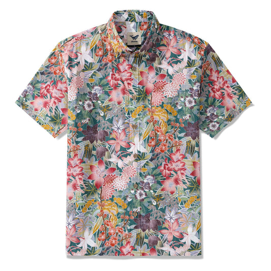 Men's Sakura Blossom Hawaiian Shirt, 100% Cotton, Button-Down