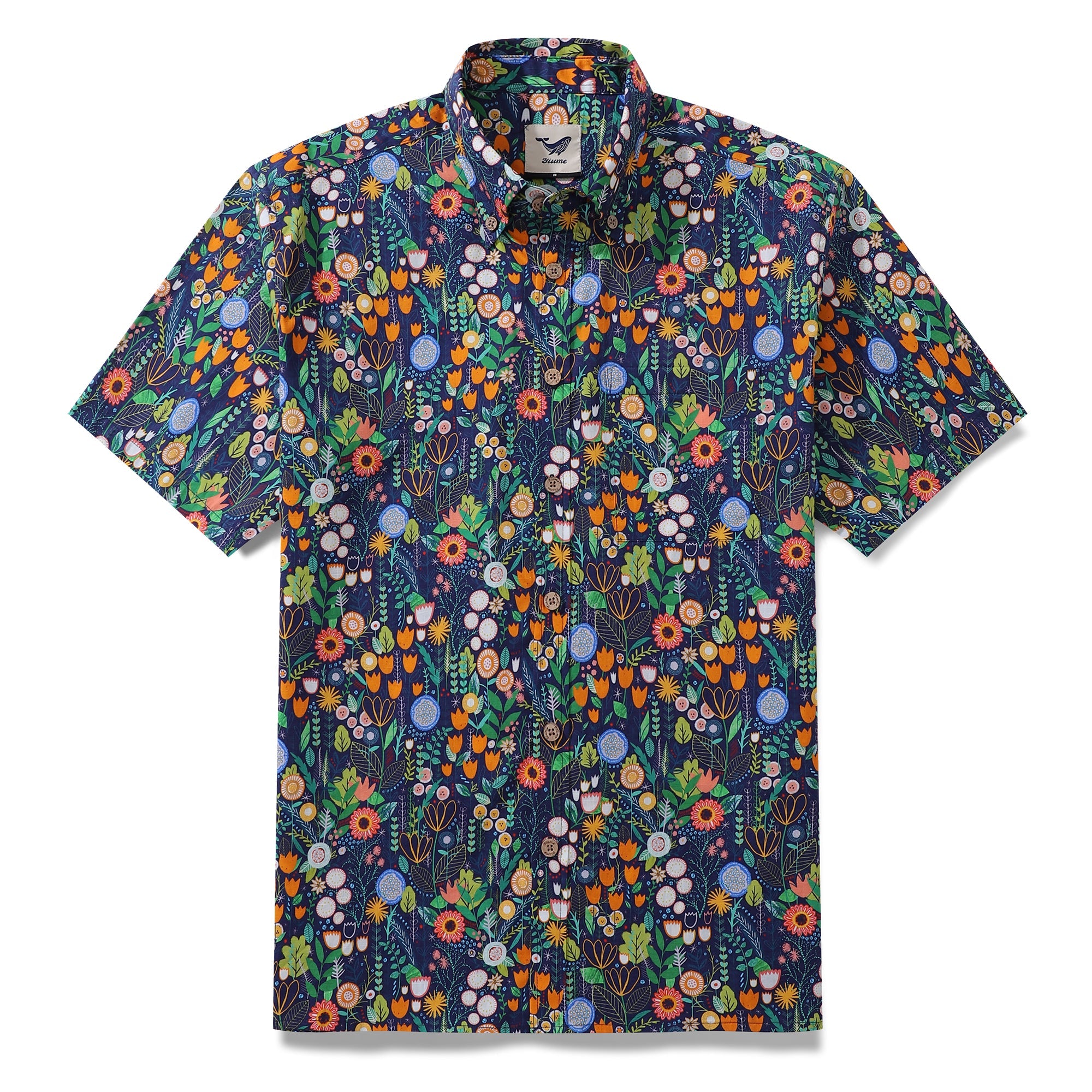 Floral Hawaiian Shirt For Men Button-down Short Sleeve 100% Cotton Shirt Mary's Garden By Rachel Parker