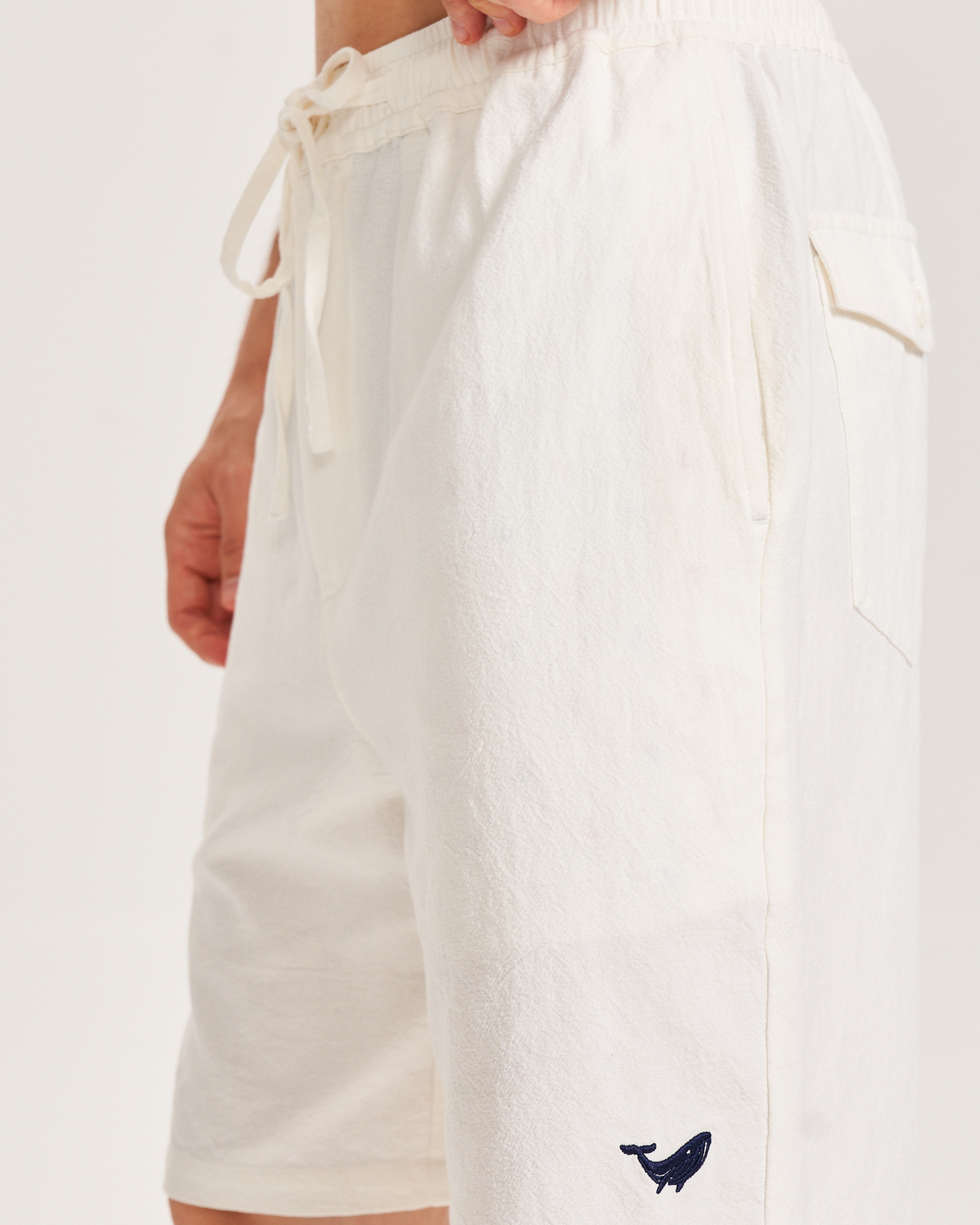 Shorts en Lin pour Hommes Mi-Haut Droits Bermuda 8-10 Pouces 5 Poches - Version BLANCHE 3.0