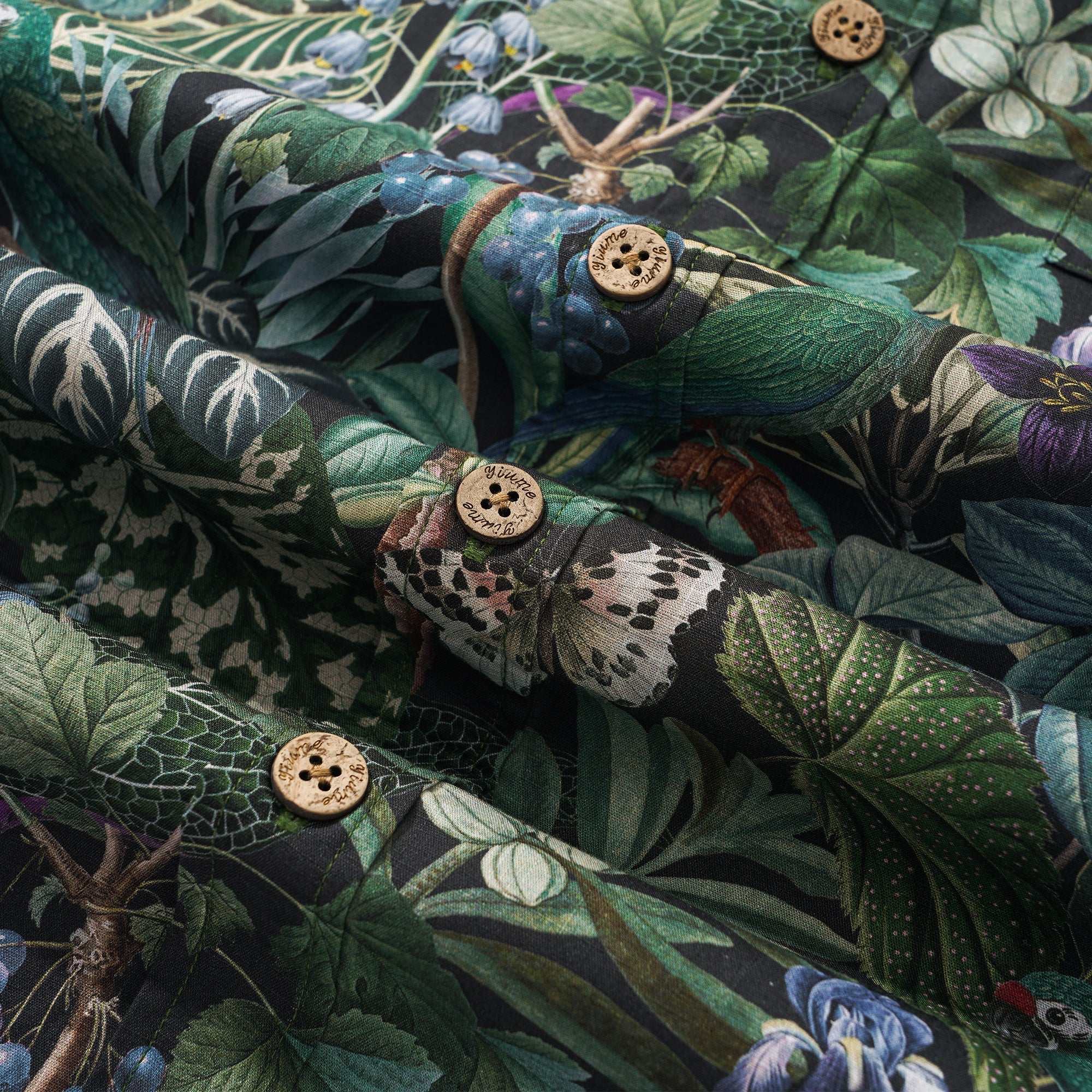 Chemise hawaïenne pour homme à manches courtes, boutonnée, 100 % coton, verte, Aloha Murmures de la jungle