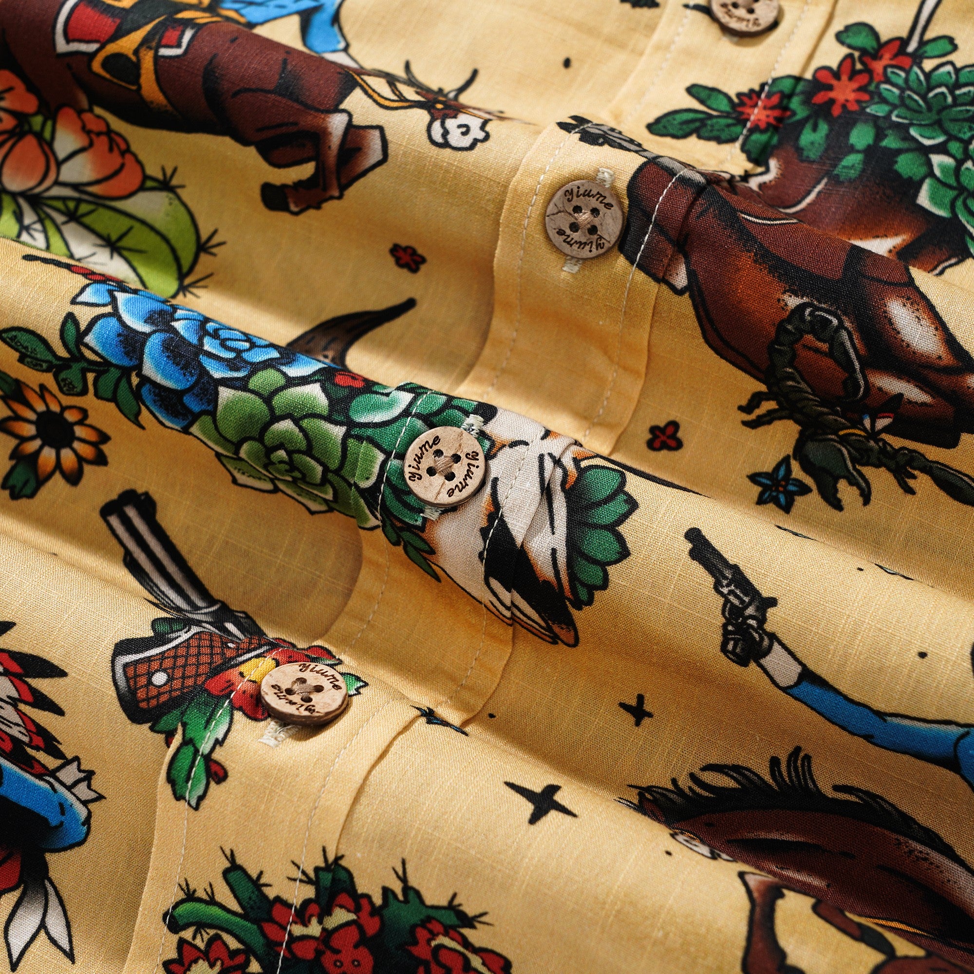 Western Cowboy Hawaiian Shirt For Men Short Sleeve Button-down 100% Cotton Desert Skull Shirt