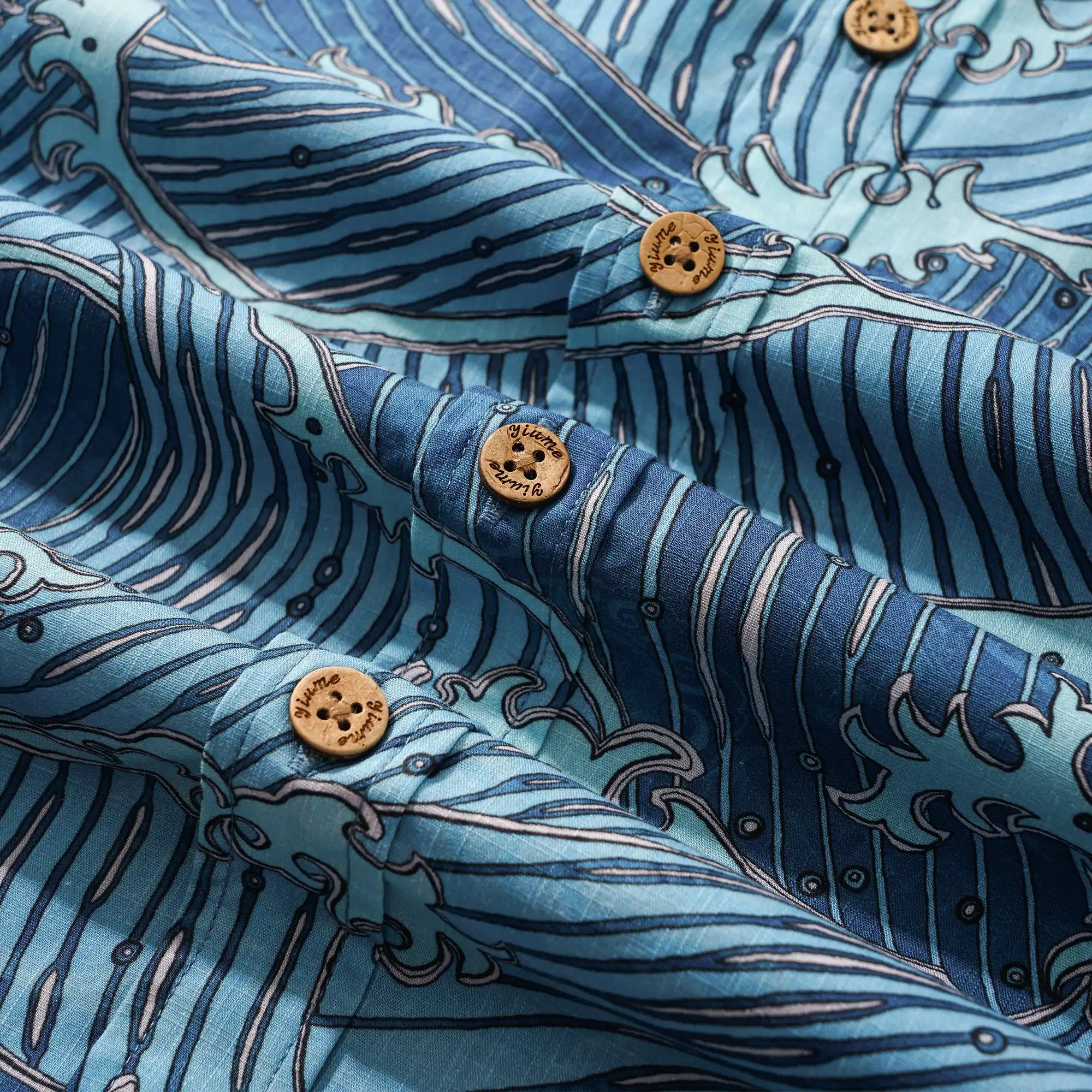 Men's Hawaiian Shirt Short Sleeve Button-down 100% Cotton Blue Aloha Surging Waves Of Ukiyo-e