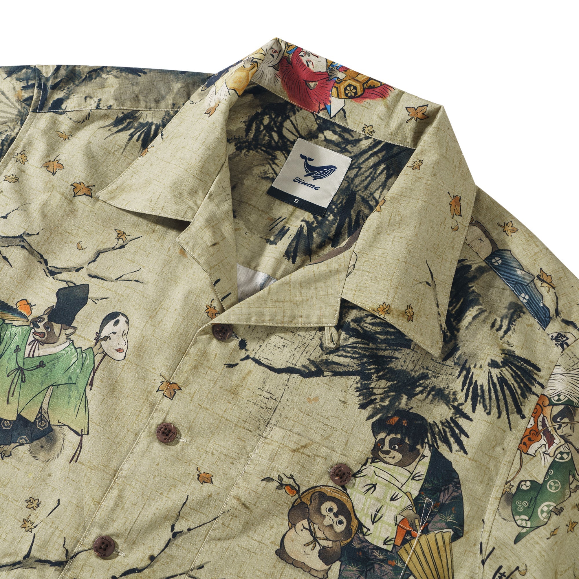 Japanische Hawaiianische Hemd Herren 100% Baumwolle Kurzarm Camp Kragen Aloha Hemd