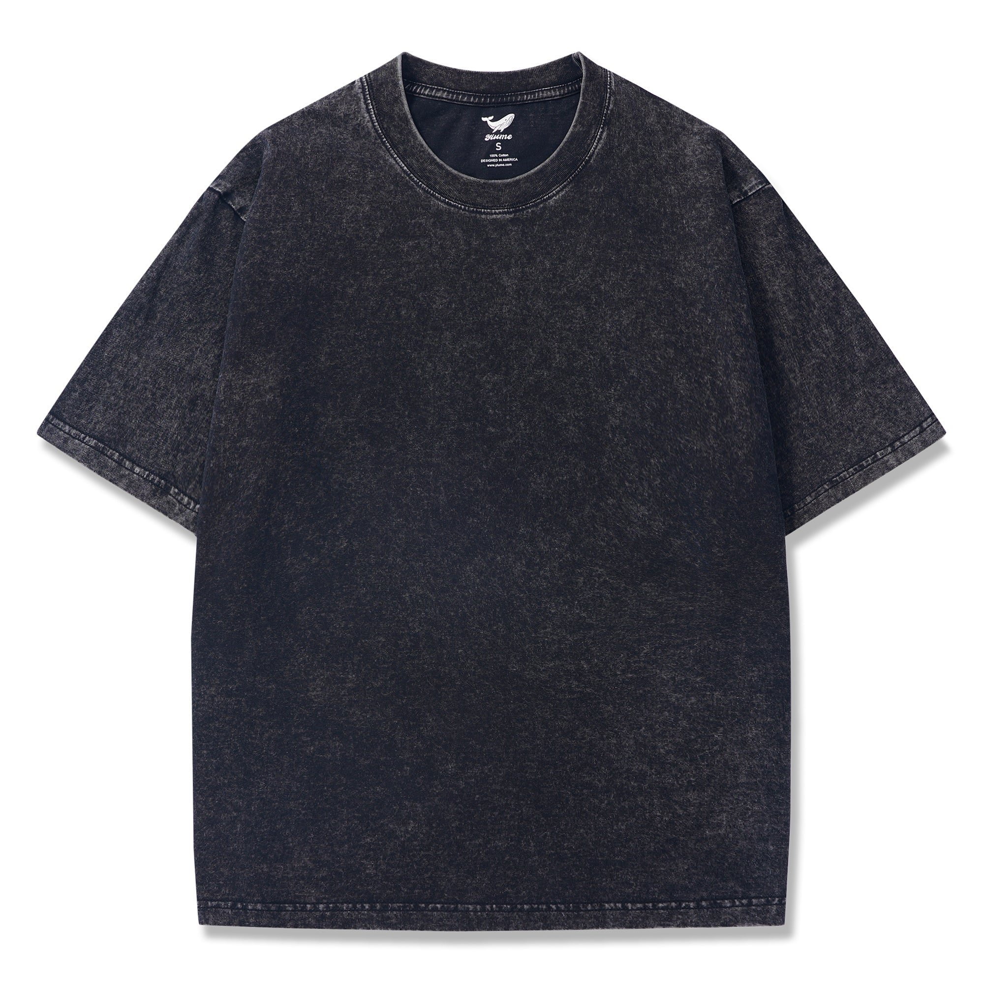 T-shirt hawaïen pour hommes col rond 100 % coton, t-shirt vintage délavé - Noir