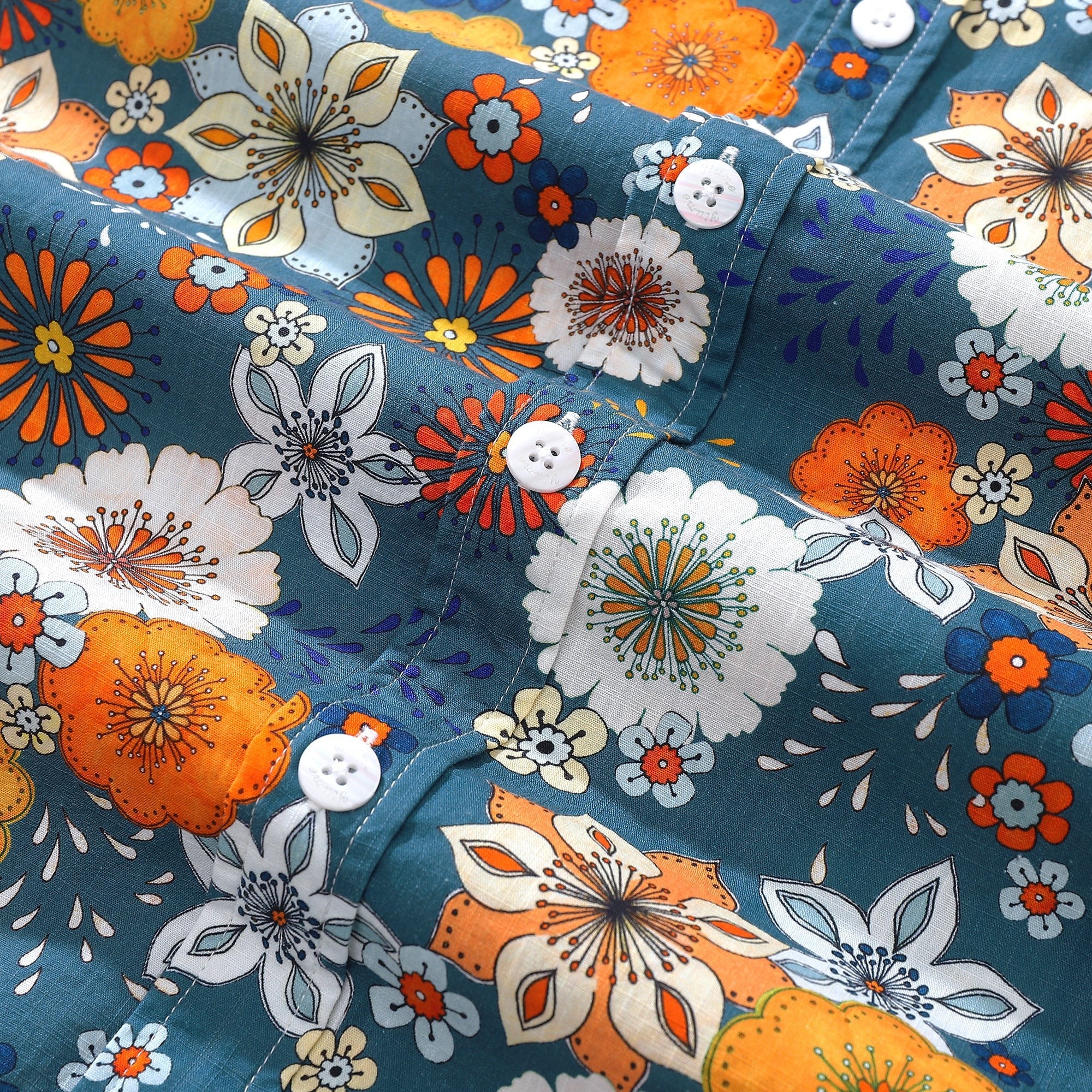 60er Jahre Blumenmuster Hemd Herren Hawaiian Shirt Baumwolle Knopf-down Kurzarm Aloha Shirt