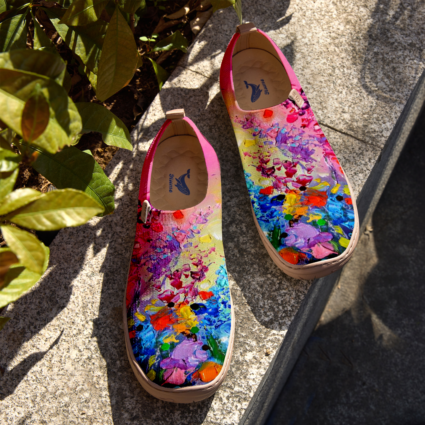 Yiume Frauenkunst Slip-on-Schuhe bequeme atmungsaktive Strick-Freizeitschuhe, Pastellblatt Ozeanblüte