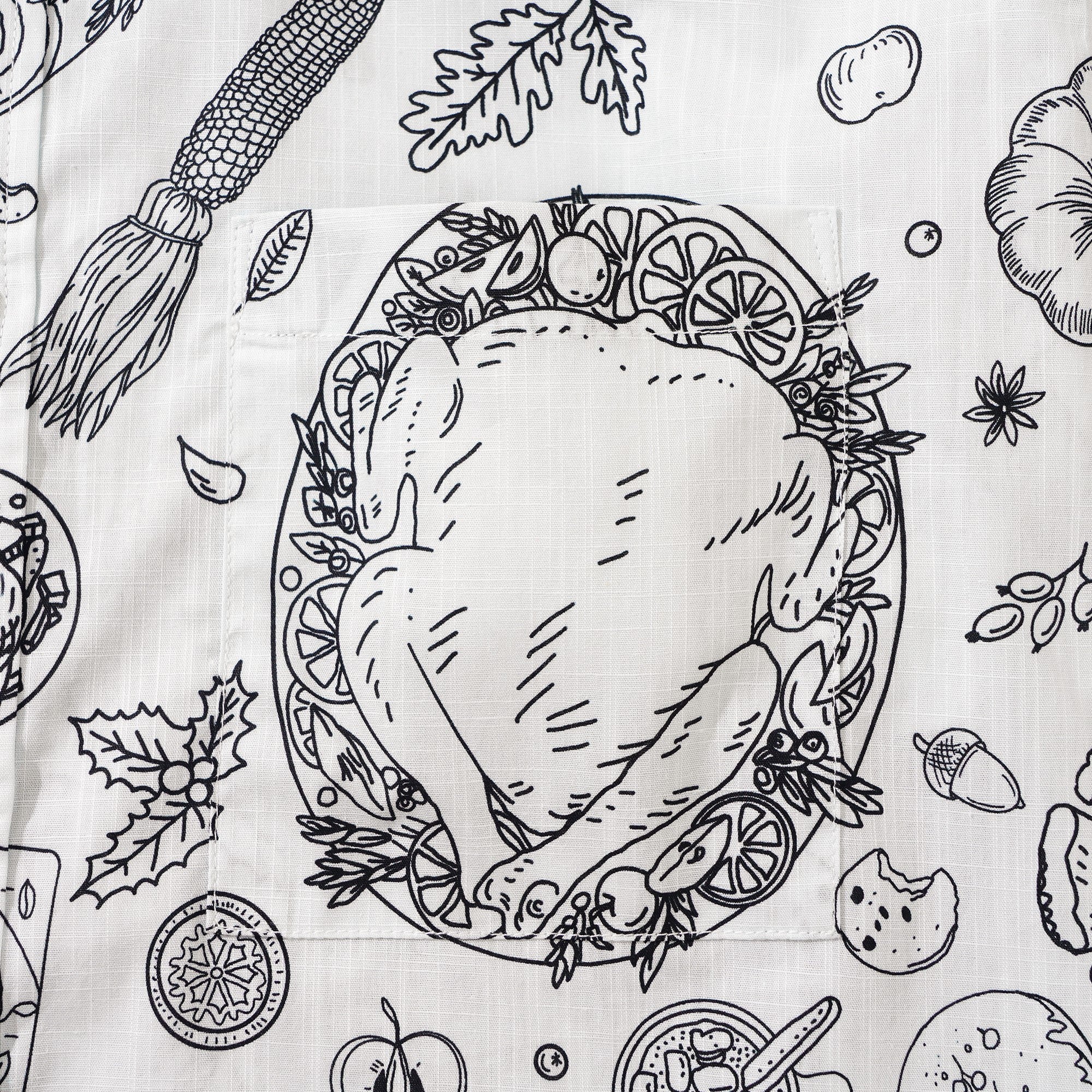 Men's Hawaiian Shirt Short Sleeve Button-down 100% Cotton White Aloha Harvest Sketch