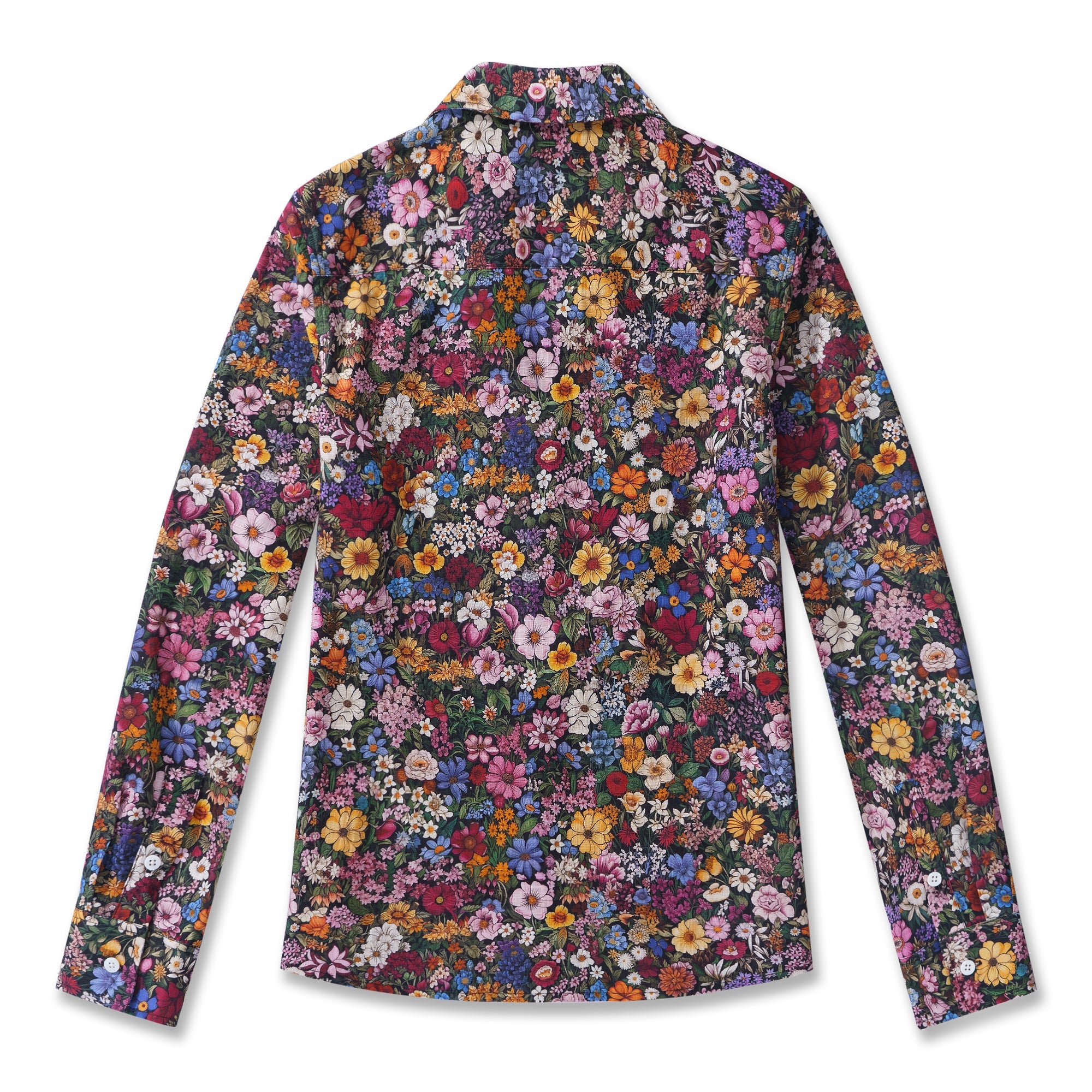 Amidst the Blooms 100% Cotton Women's Long Sleeve V-neck Shirt Blue Aloha Hawaiian Amidst The Blooms Print-mismatched