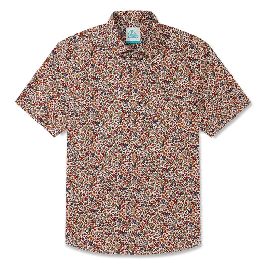 LeosWare® Men's Hawaiian Shirt Short Sleeve Button-up 100% Cotton Red Aloha Colorful Countryside Small Floral Pattern Painting
