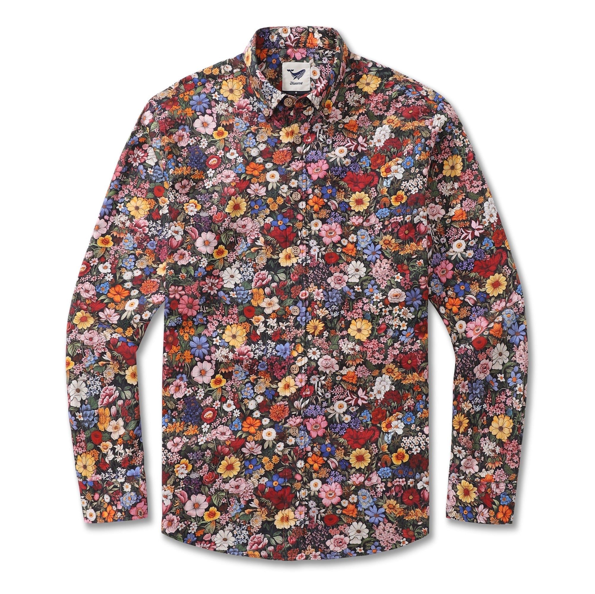 Chemise hawaïenne à manches longues pour hommes parmi les fleurs, chemise Aloha en coton à boutons.