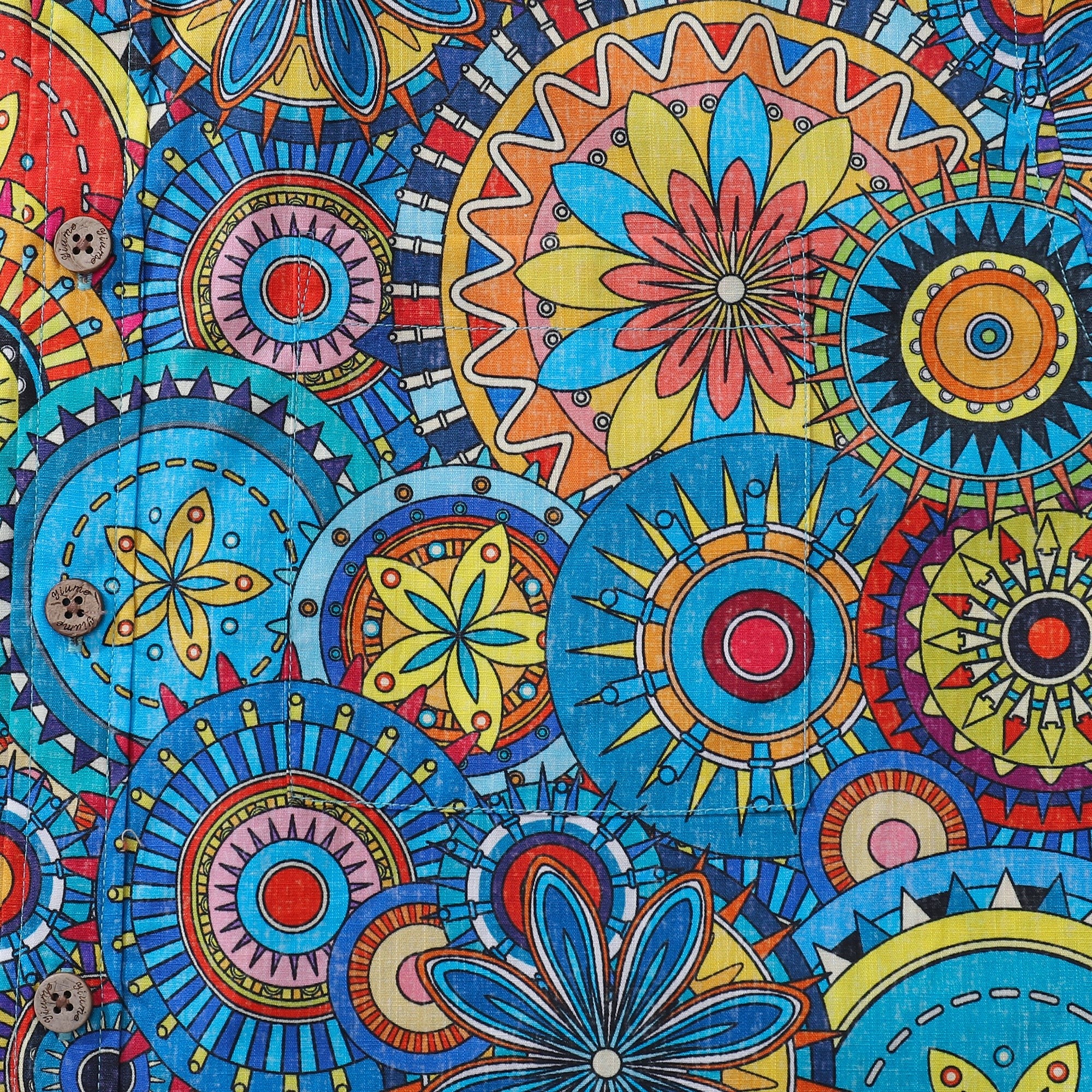 Blue Mandala Hawaiian Shirt For Men Short Sleeve Geometric Button-down Shirt 100% Cotton Shirt Mandala Mosaic