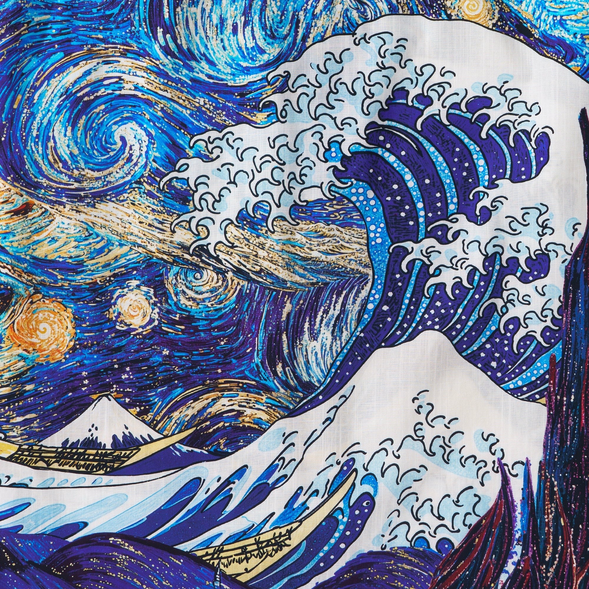 Yiume Great Wave Shirt For Men 100% Cotton Short Sleeve Camp Collar Shirt Blue Hawaiian Shirt Ocean Waves And Starlit Nights