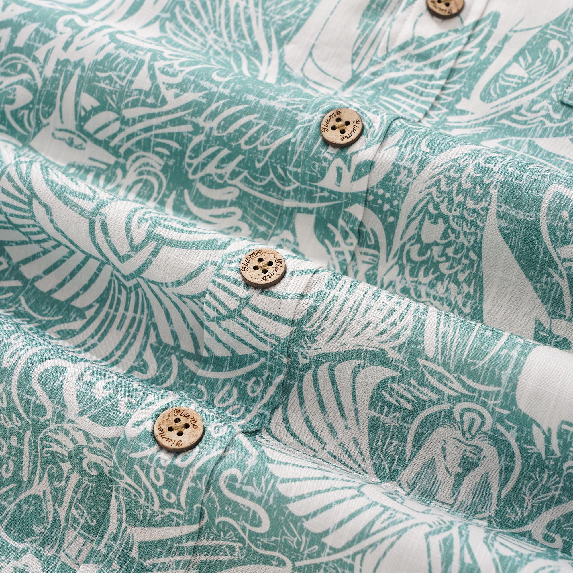 Chemise hawaïenne masculine à manches courtes à manches courtes 100% coton vert alloha mythes égyptiens