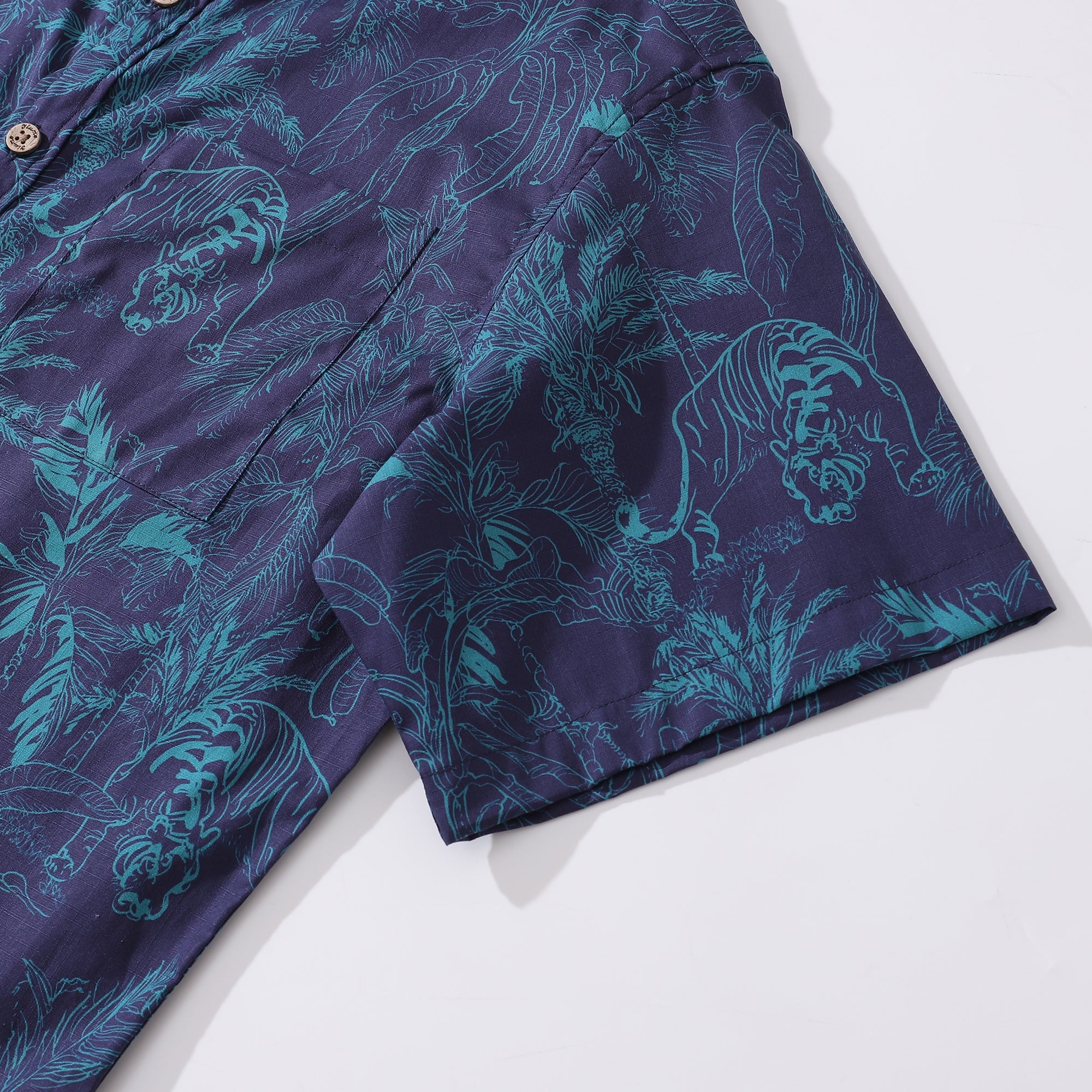 Deep Blue Hawaiian Shirt For Men Tropical Button-down Shirt Short Sleeve 100% Cotton Shirt Mysterious Jungle