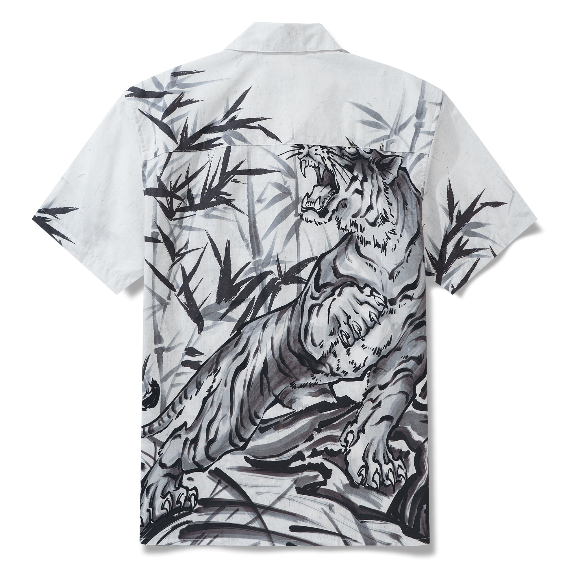 100% Cotton Bamboo Hawaiian Shirt For Men Tiger Camp Collar Shirt Tiger Roaring In The Mountains