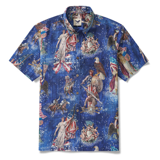 Chemise hawaïenne masculine à manches courtes à manches courtes 100% coton étoiles et rayures aloha