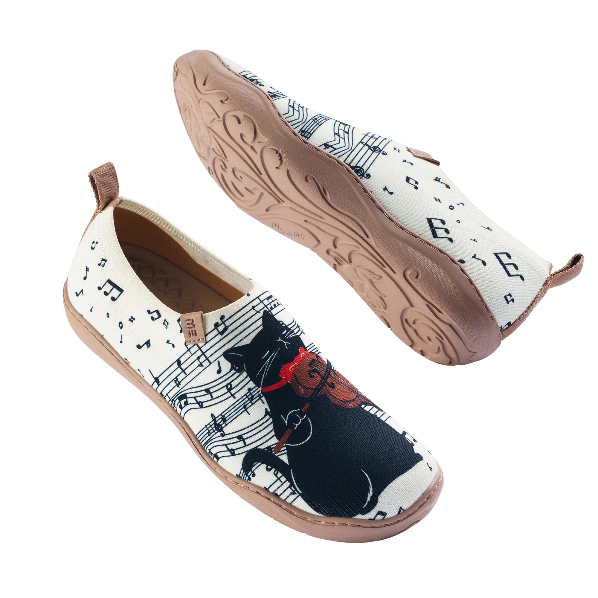 Yiume Women's Art Slip-On Shoes Comfortable Breathable Knit Casual Footwear,Black Cat Melody