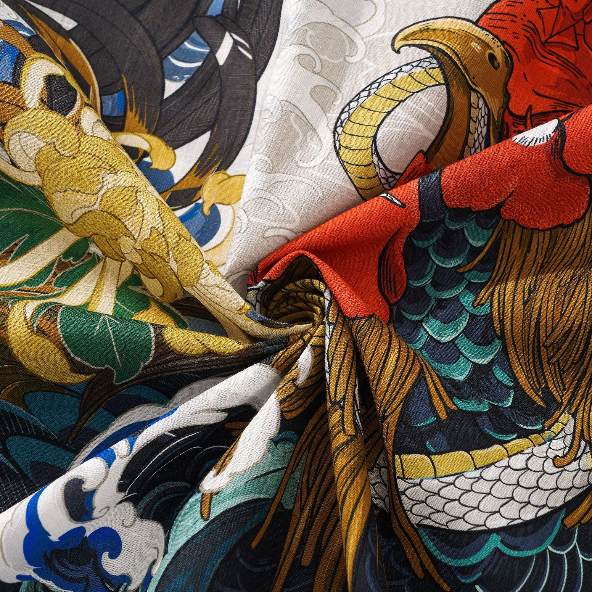 Chemise hawaïenne masculine 100% coton à manches courtes à manches courte à manches courte coq et chemise japonaise ukiyo-e