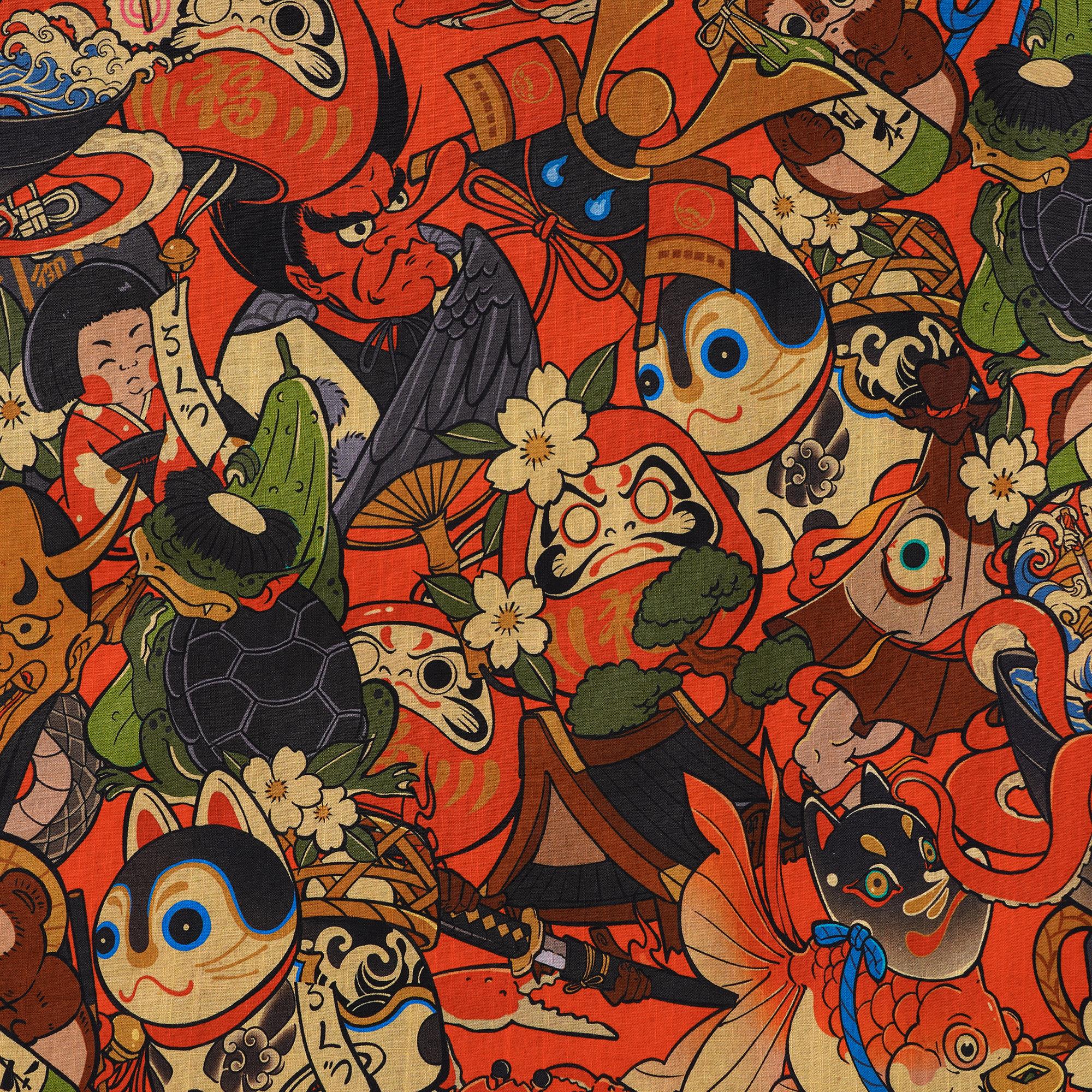 Collier de camp à manches courtes à manches courtes pour hommes 100% coton rouge Aloha bonne fortune spiritueux