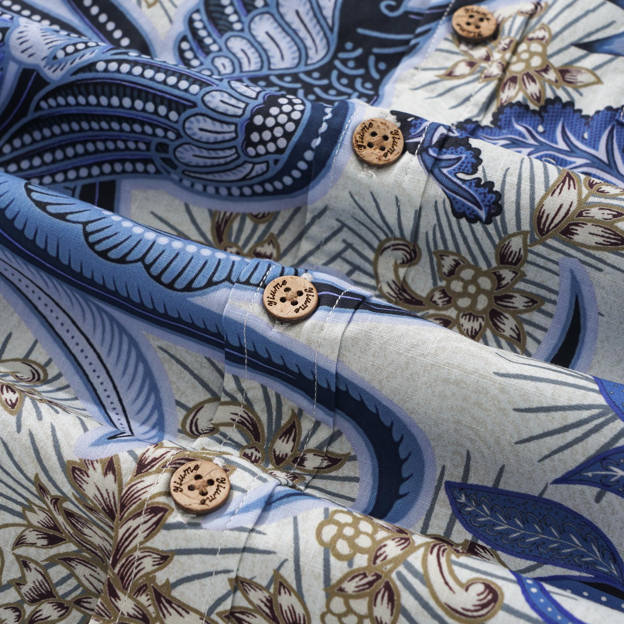 Herren-Hawaiian-Hemd Kurzärmel Button 100% Baumwollblau Aloha Blue Blumen Phoenix