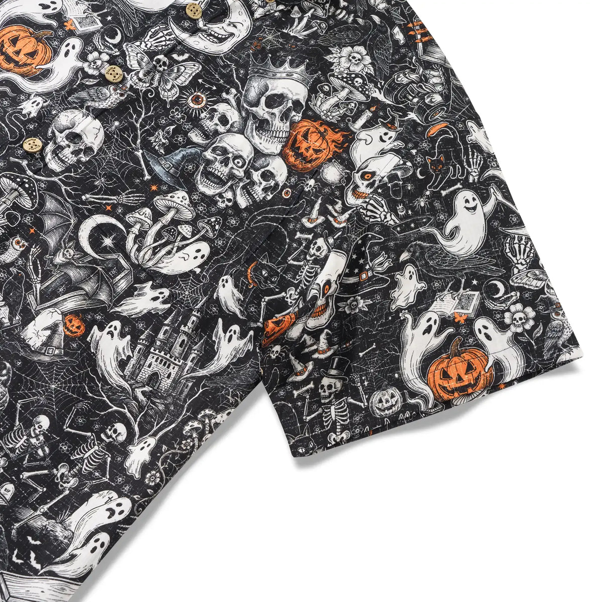 Close-up of Yiume Halloween Skull Aloha Shirt pattern