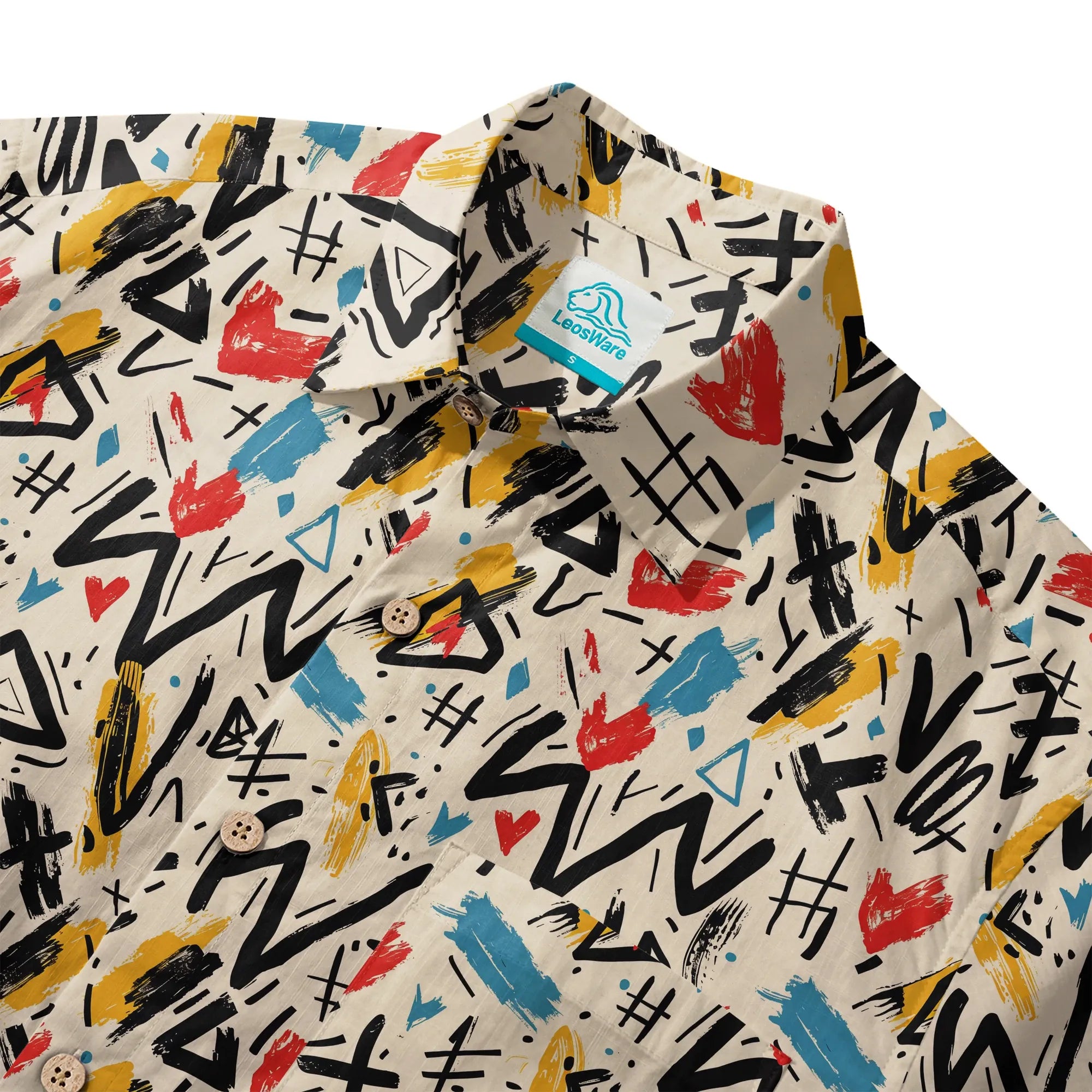 LeosWare Men's Hawaiian Shirt, colorful graffiti, cotton fabric