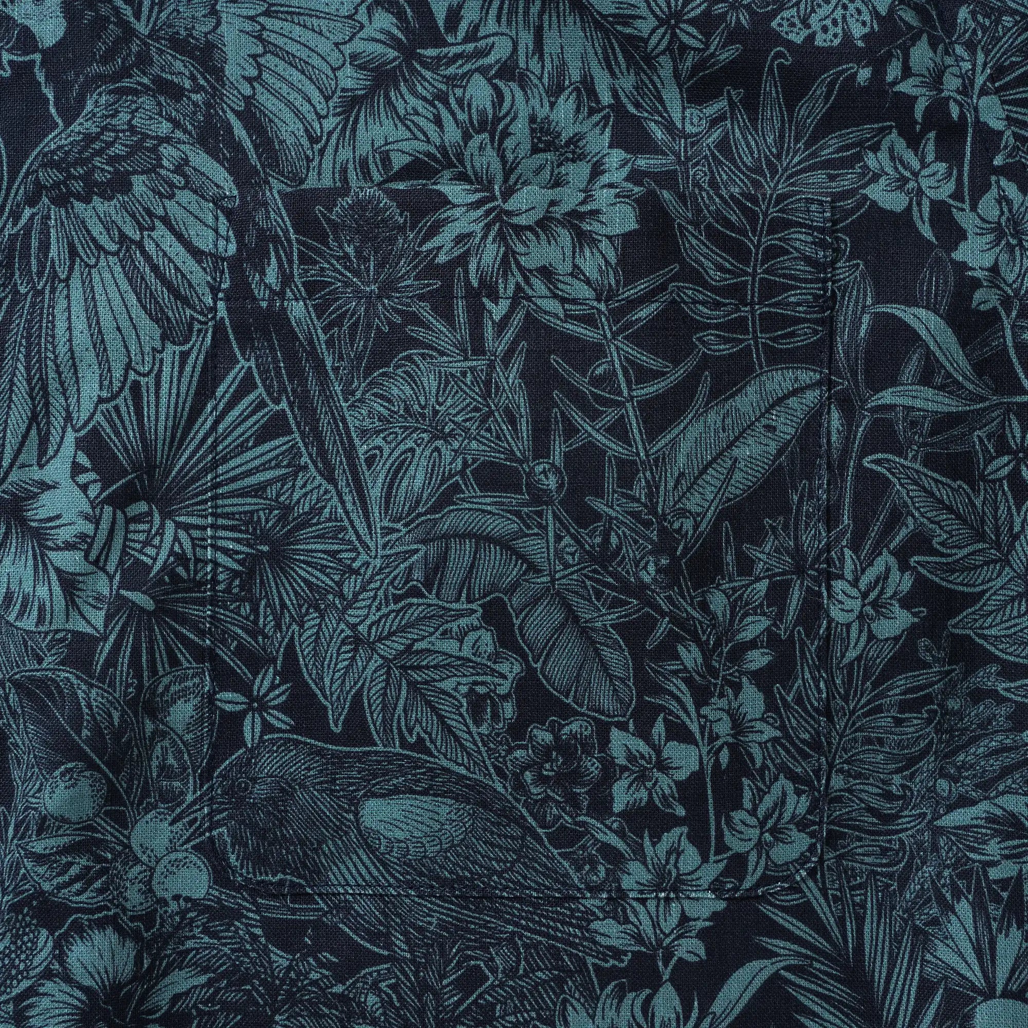 Men's Hawaiian Shirt Long Sleeve Button-down 100% Cotton Green Aloha Tropical Jungle Charm