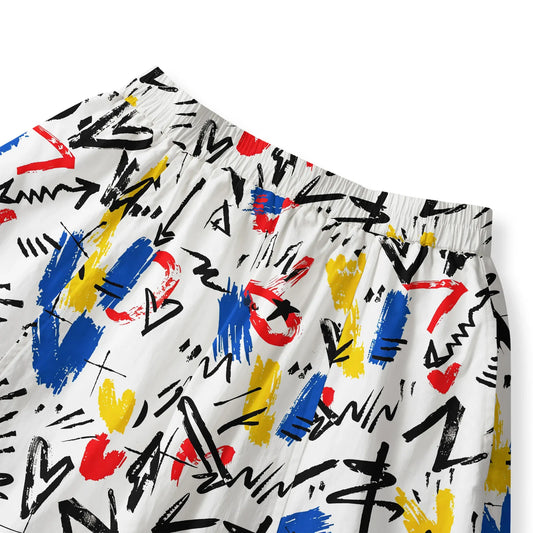 Close-up of women's art skirt with colorful brush strokes