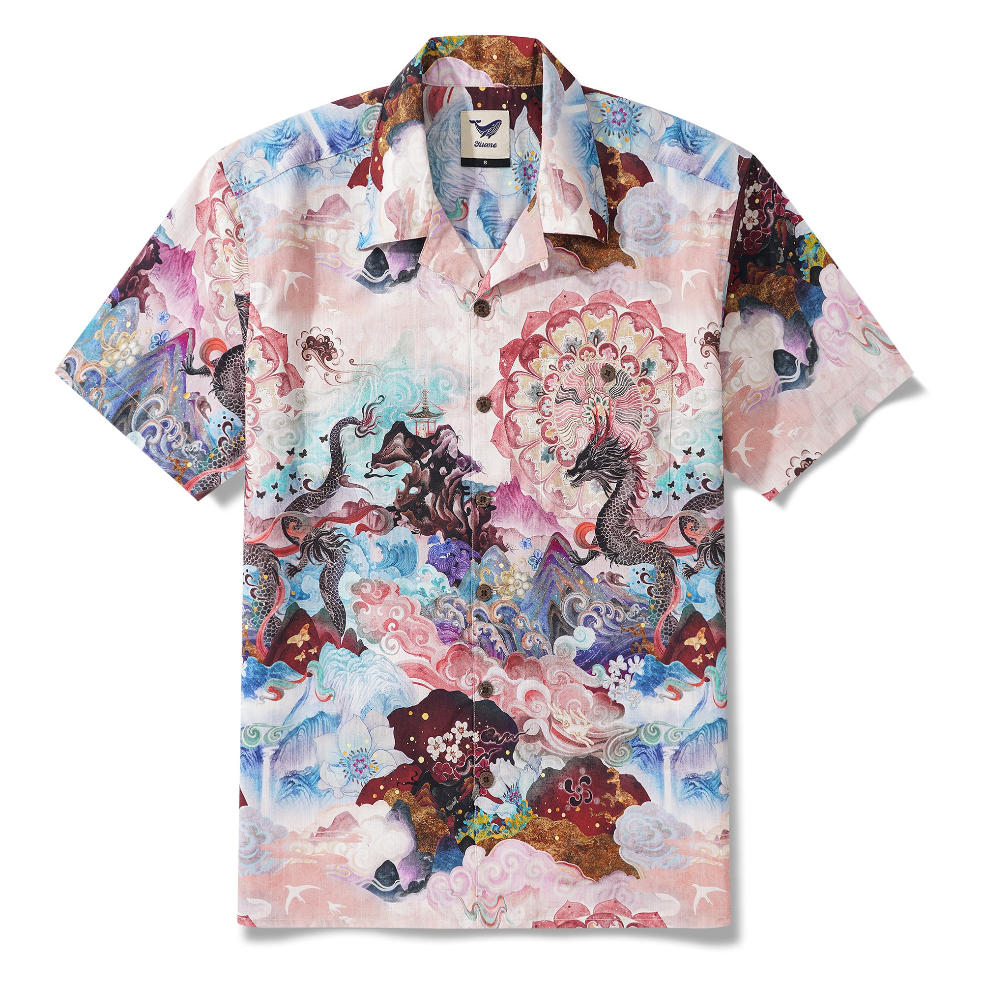 Collier de camp à manches courtes pour hommes à manches courtes 100% coton Aloha Dragon Odyssey