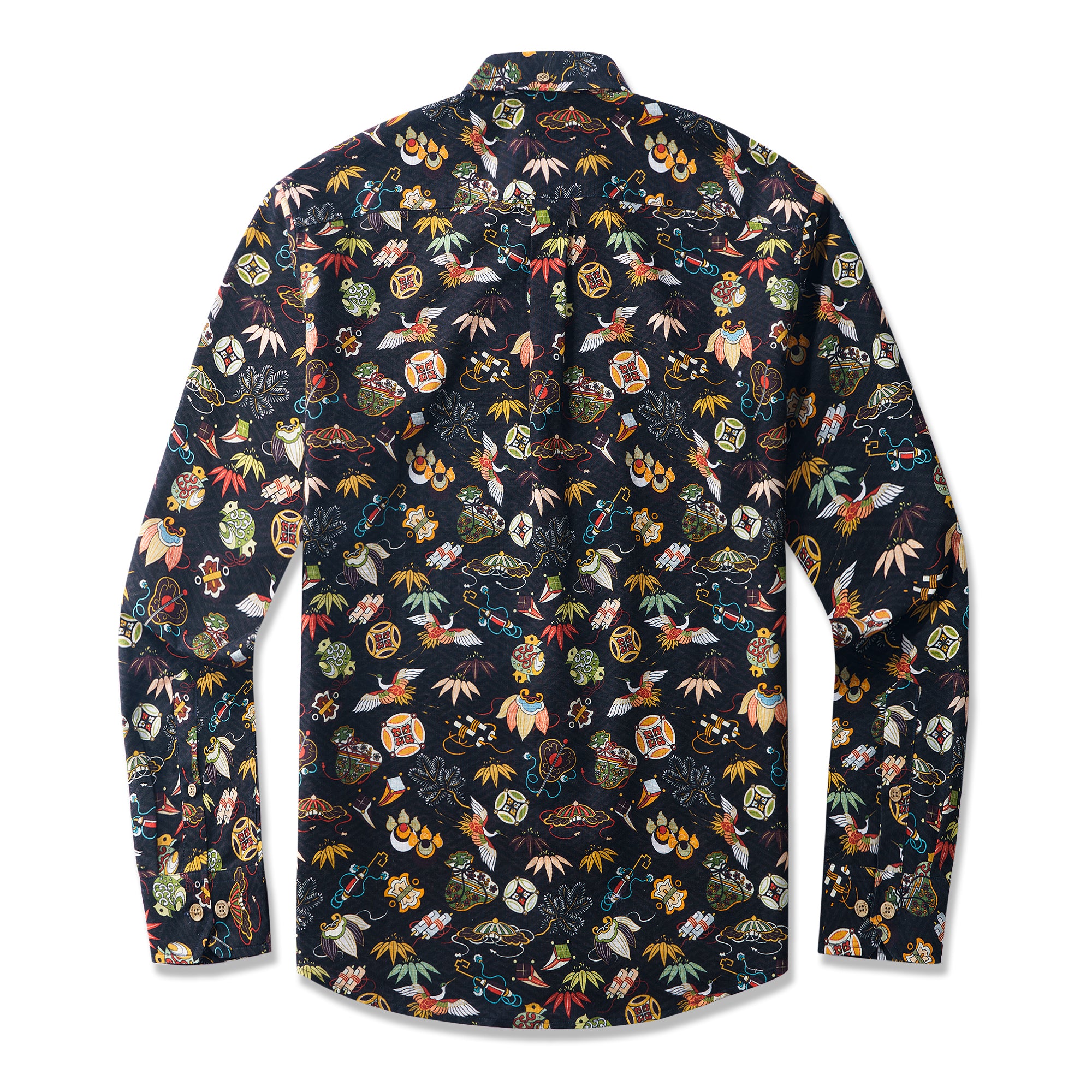 Nippon's Treasure Patterns 100% Cotton Men's Long Sleeve Button-down Shirt Aloha Hawaiian