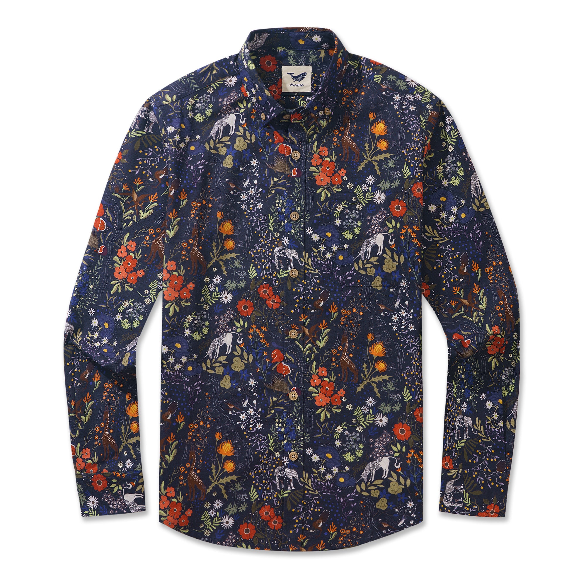 Chemise à manches longues pour homme Heavenly Garden 100 % coton Aloha hawaïenne