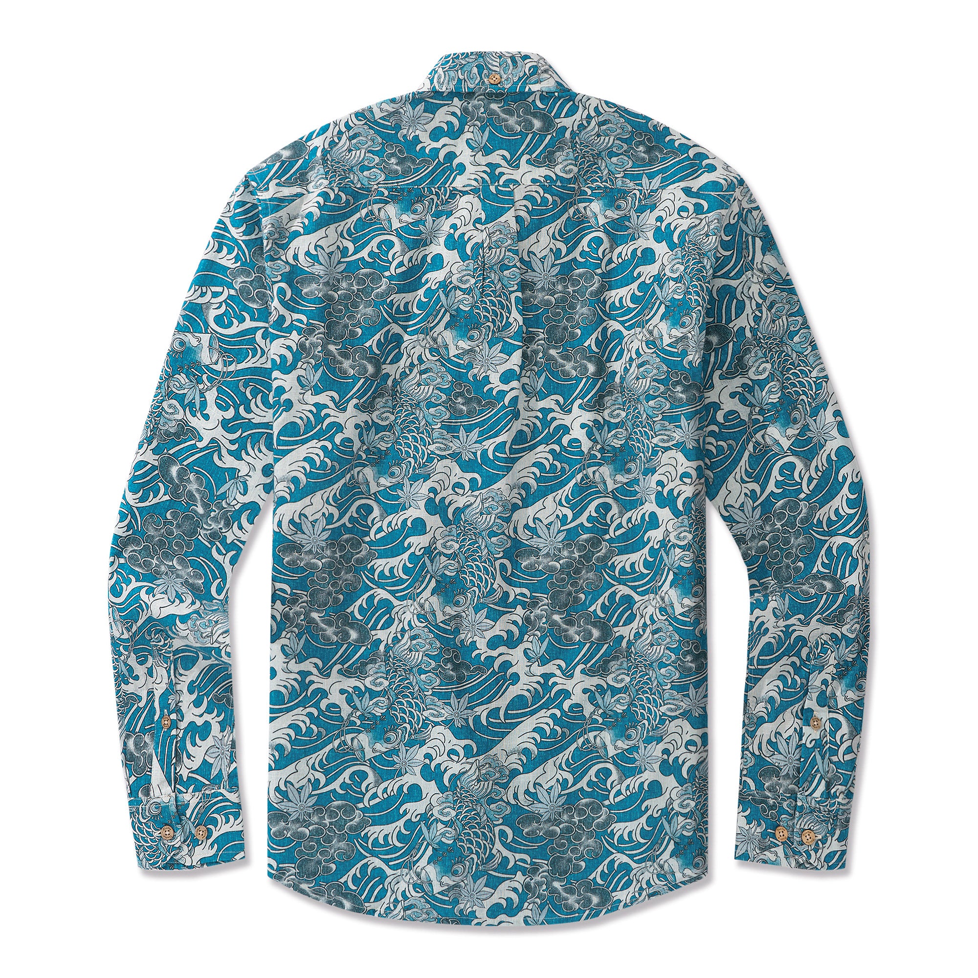 Koi Dance dans les Nuages Chemise à Manches Longues Aloha Hawaiian 100% Coton pour Hommes