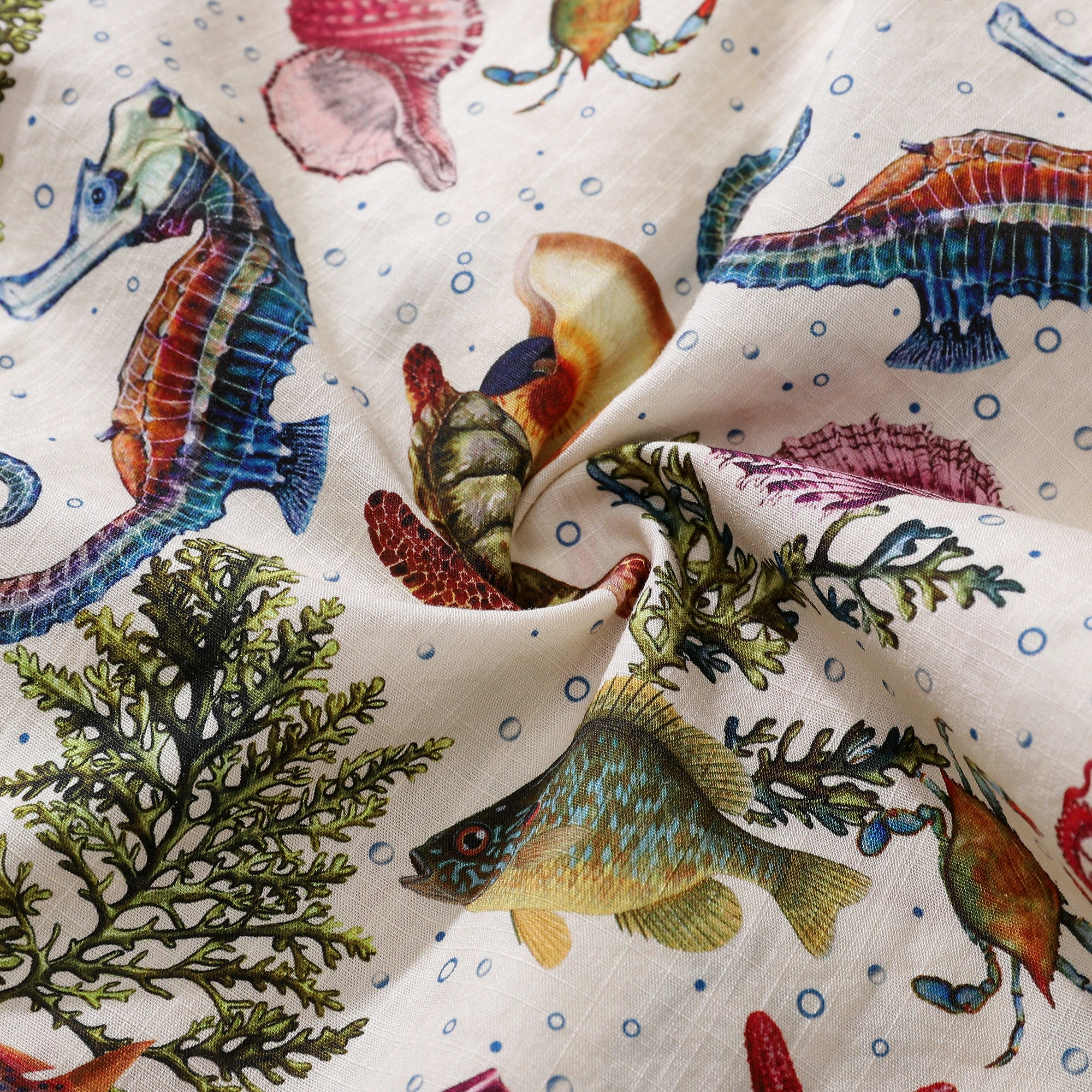 Kinder Hawaiian Shirt Meeresleben Seepferdchen Oktopus Druck Baumwolle Knopfverschluss Kurzarm