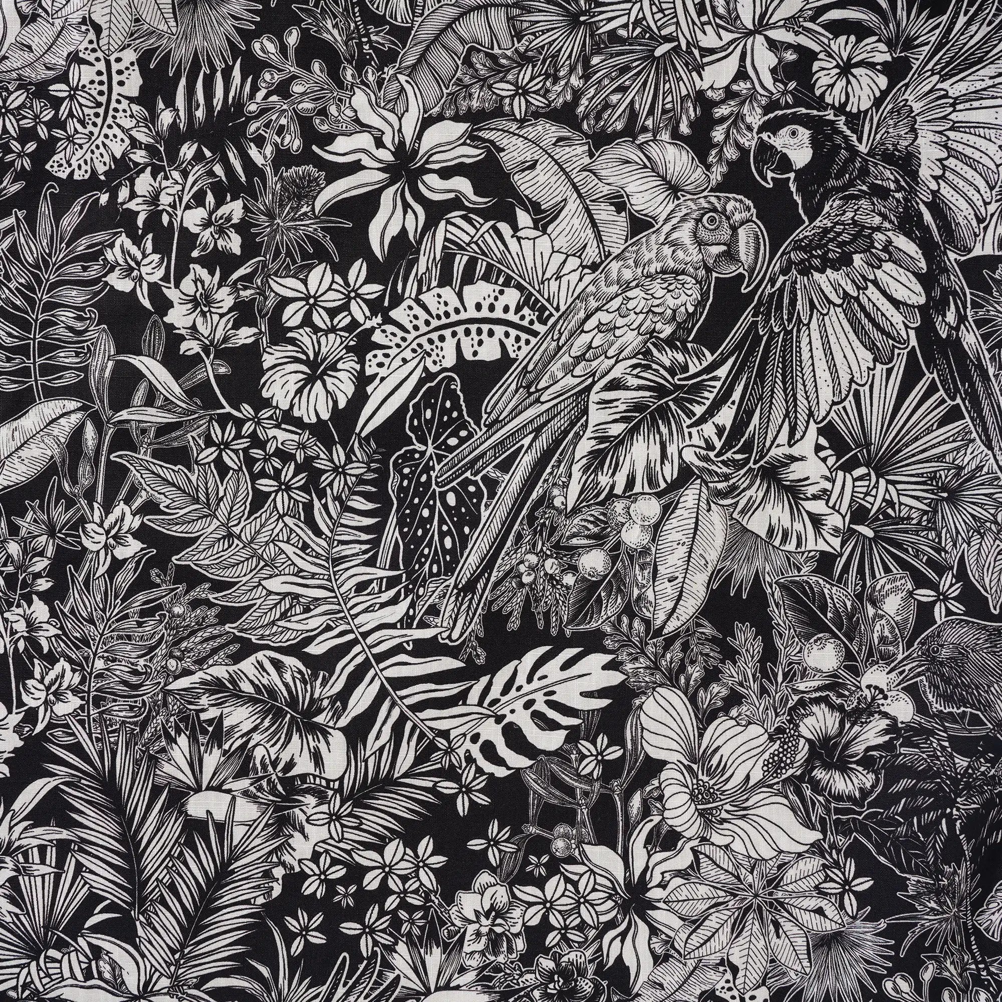 Men's Hawaiian Shirt Short Sleeve Button-down 100% Cotton White Aloha Monochrome Tropical Jungle Charm