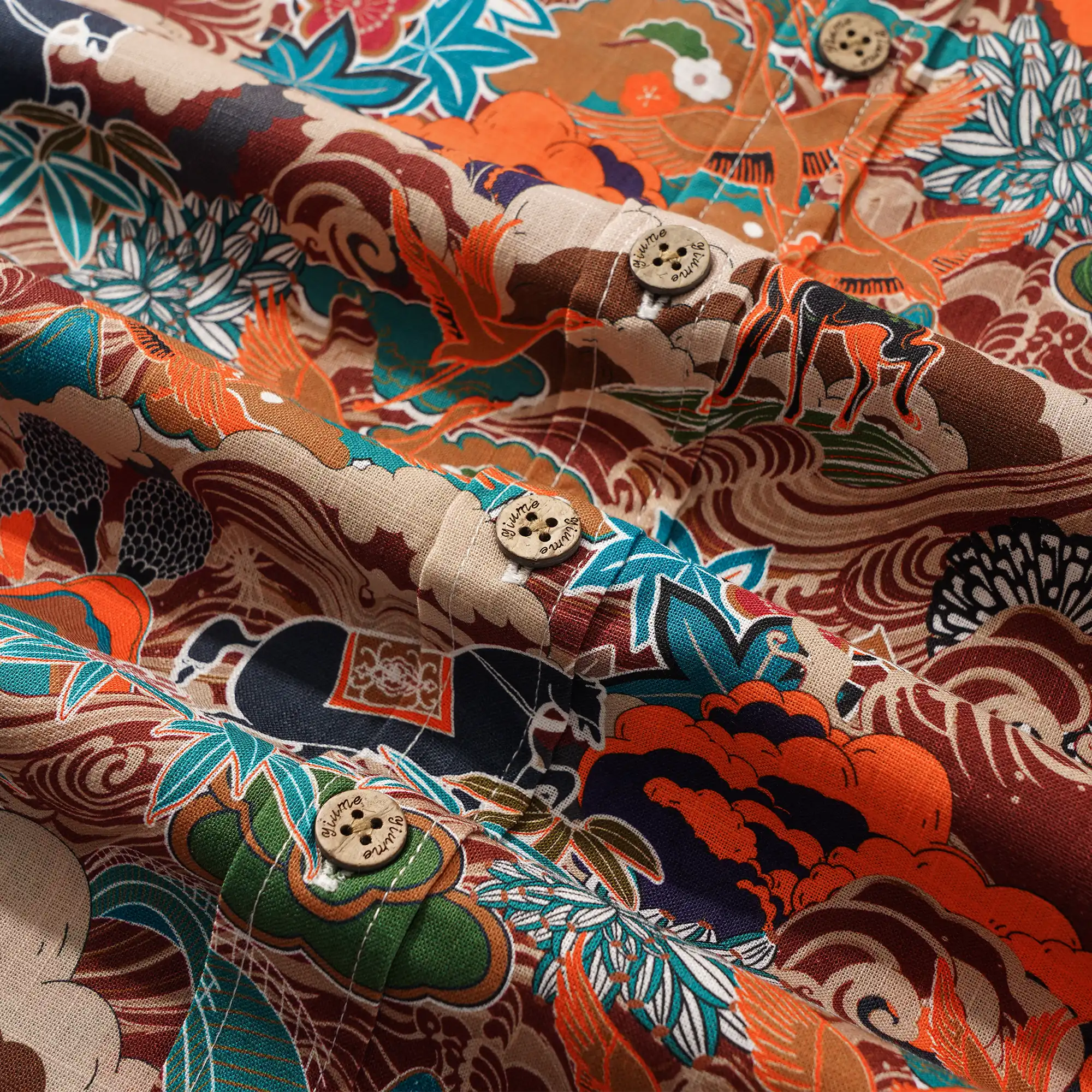 Men's Hawaiian Shirt Long Sleeve Button-down 100% Cotton Brown Aloha Fantasy On The High Seas