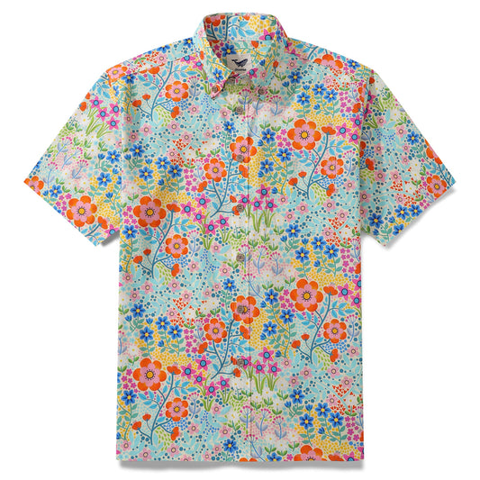 Chemise hawaïenne pour les hommes du jardin de fleurs d'été designs boutonnés chemises à manches courtes 100% coton chemise d'été jardin de fleurs d'été par cecca conceptions